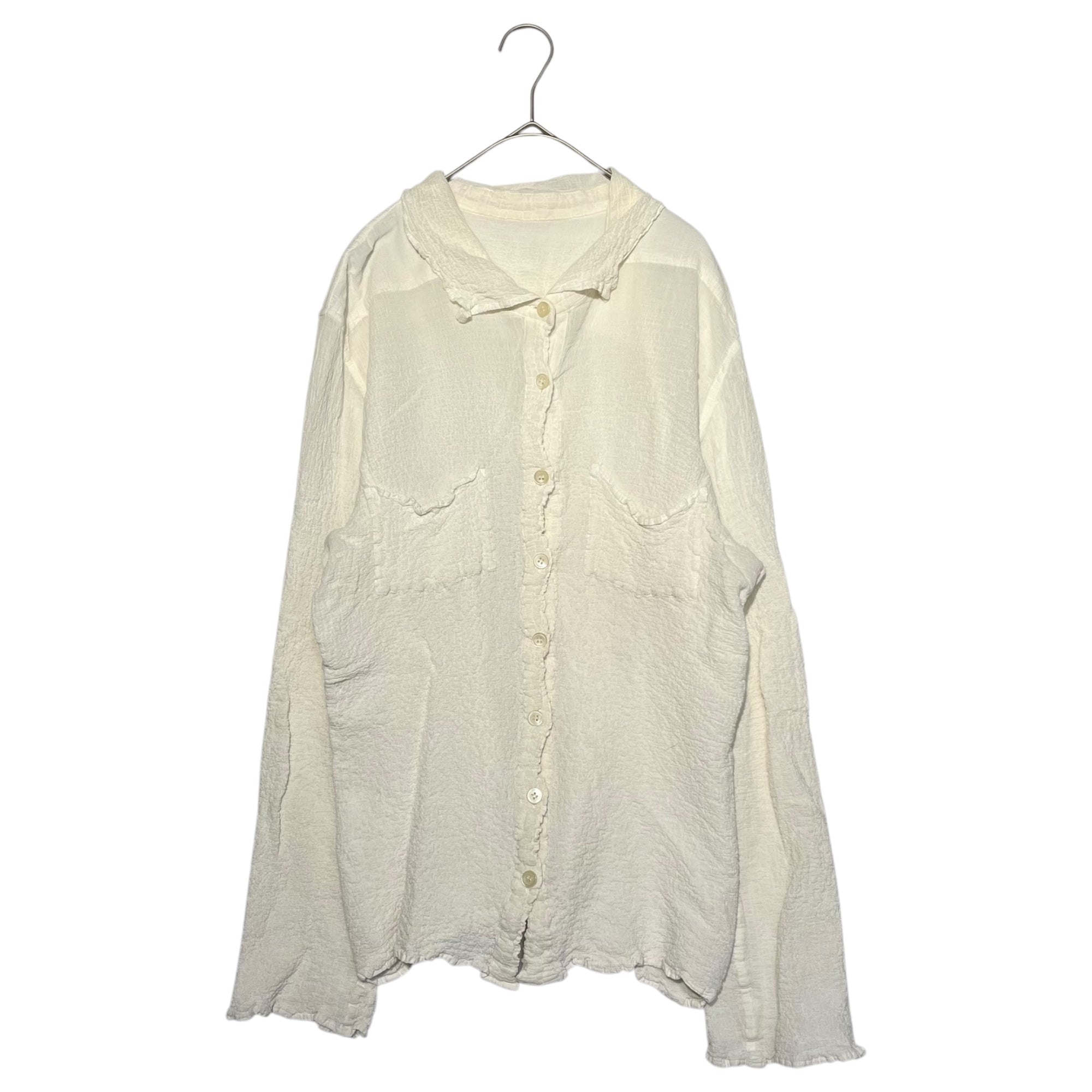 me ISSEY MIYAKE(ミーイッセイミヤケ) Wrinkled long sleeve shirt blouse シワ加工 長袖 シャツ ブラウス プリーツ MI92FK008 FREE ホワイト