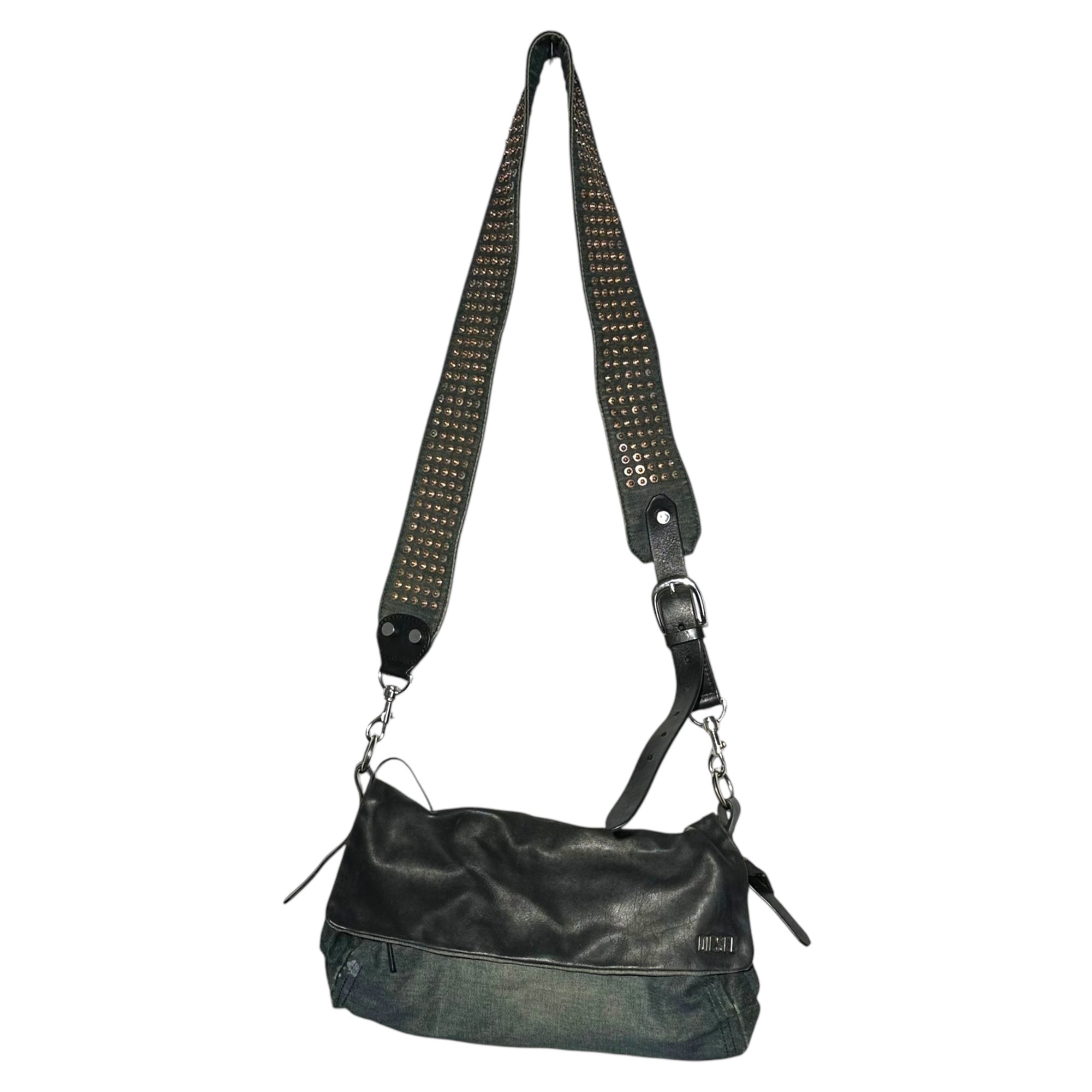 DIESEL(ディーゼル) 00's Denim Leather Studded Shoulder Bag デニム レザー スタッズ ショルダー バッグ インディゴ×ブラック