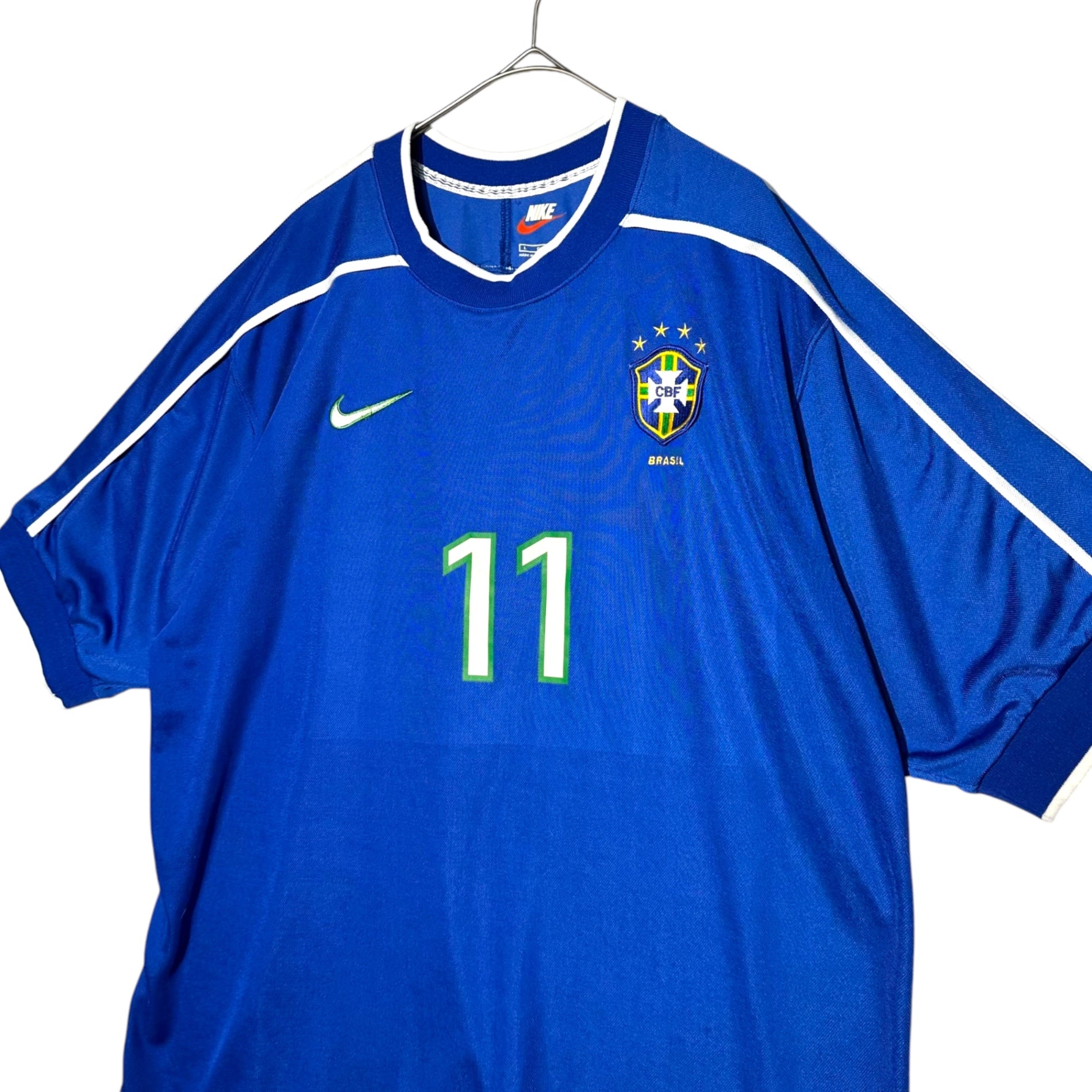 NIKE(ナイキ) 1998 world cup ”BRASIL” away uniform ワールドカップ ブラジル代表 アウェイ ユニフォーム U98-PRX L ブルー ゲームシャツ Tシャツ 90年代 90's