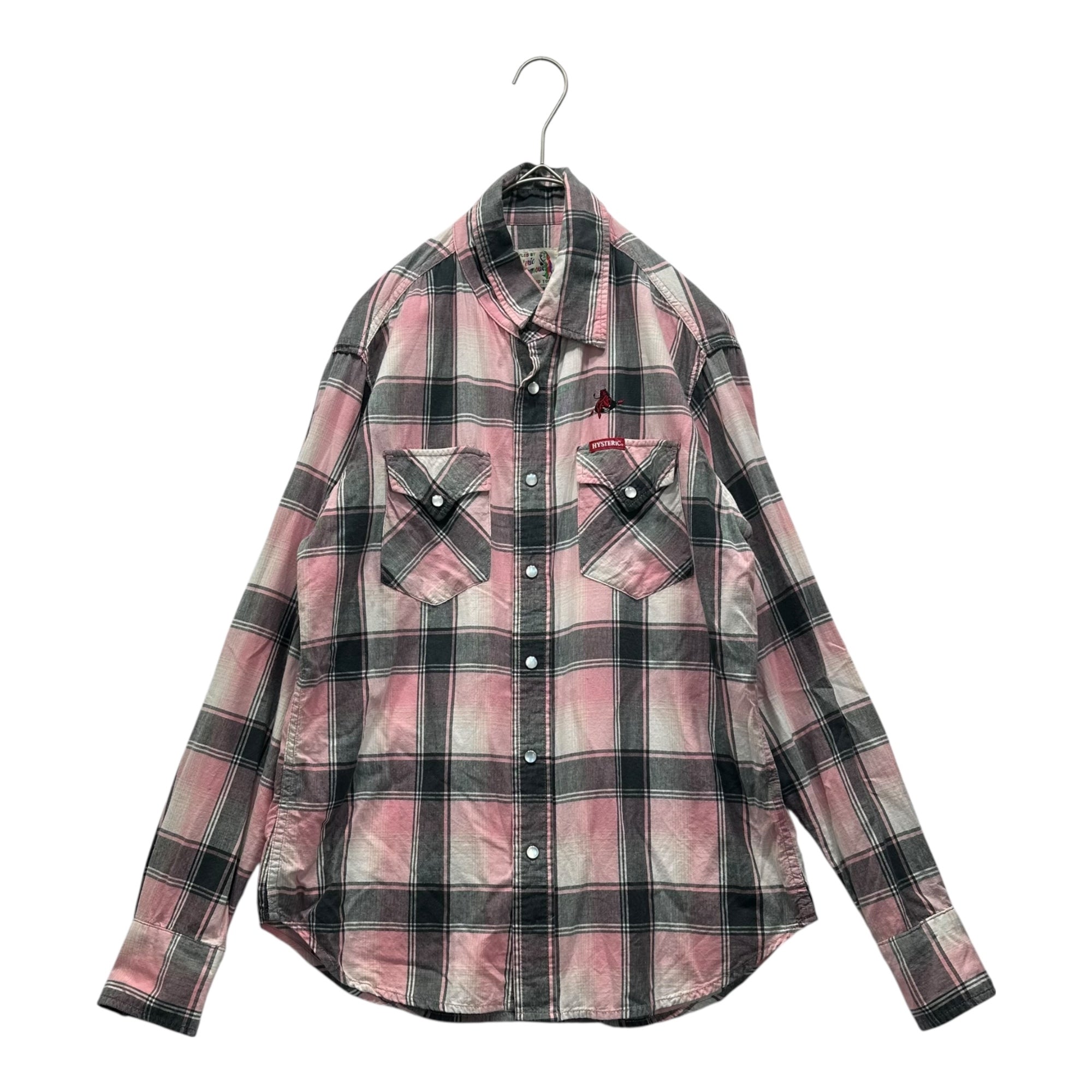 HYSTERIC GLAMOUR(ヒステリックグラマー) Devil Embroidered Check Shirt デビル 刺繍 チェック シャツ 02171AH03 M ピンク×グレー