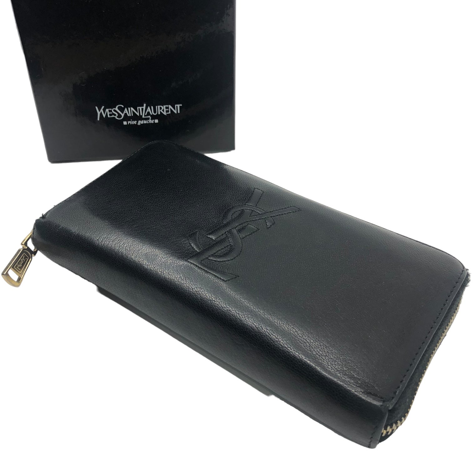 YVES SAINT LAURENT(イヴサンローラン) Logo round zipper leather 