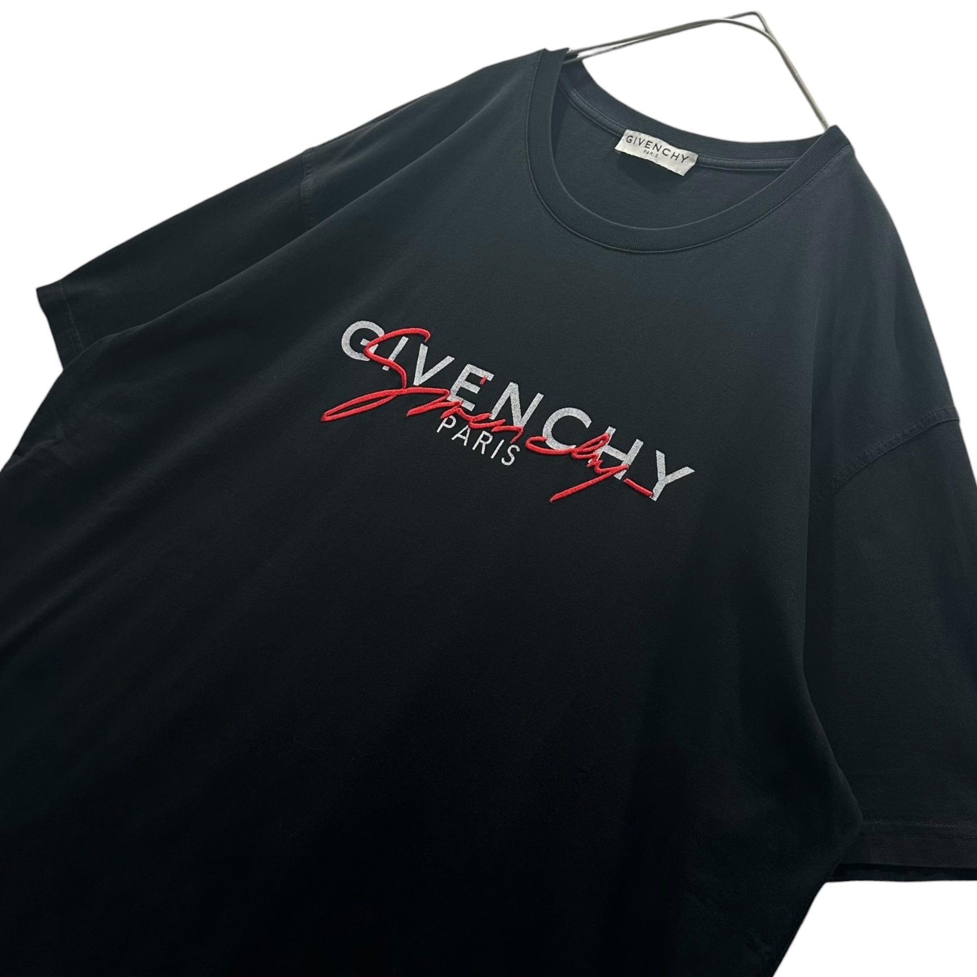 GIVENCHY(ジバンシィ) 2019AW Layered-Logo Crew-Neck T-Shirt 重ね ロゴ クルーネック Tシャツ BM70UK3002 XXL ブラック×ホワイト×レッド