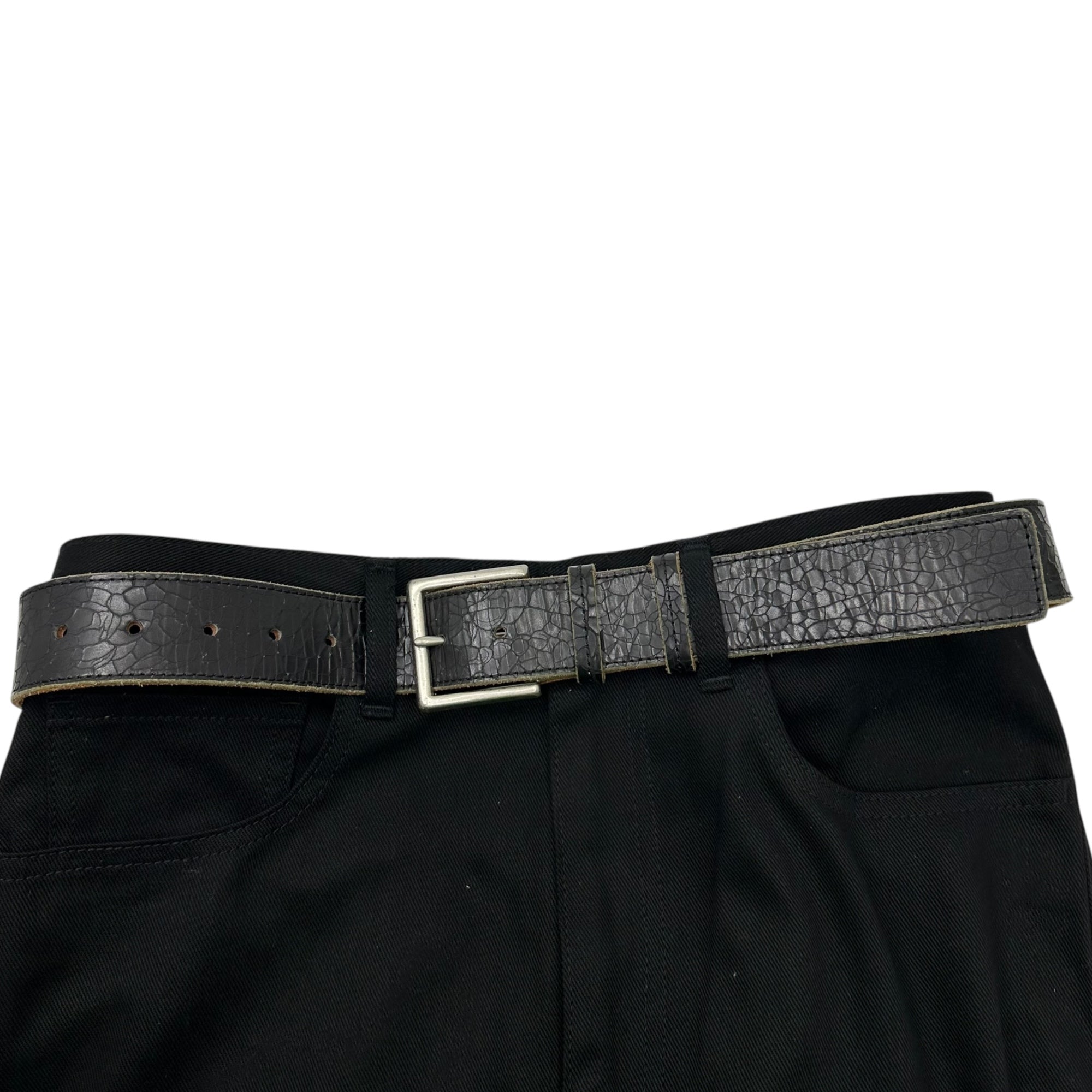 YOHJI YAMAMOTO NOIR(ヨウジヤマモトノアール) Crack-Finished Leather Belt クラック 加工 レザー ベルト NT-FO1-740 ブラック