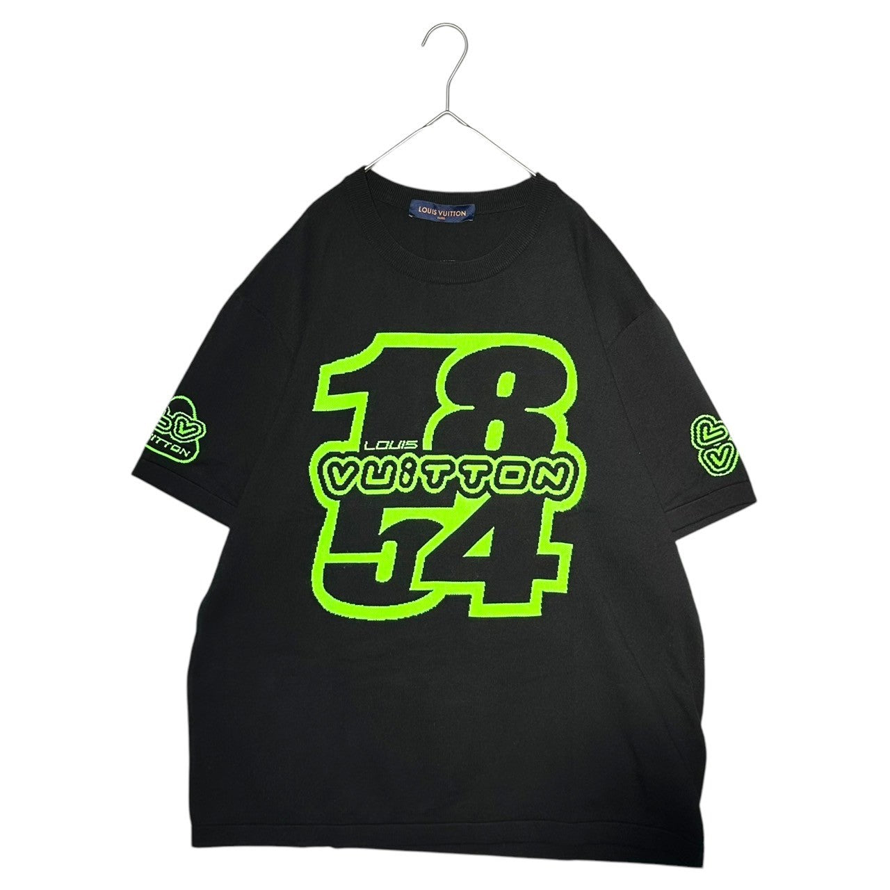 LOUIS VUITTON(ルイヴィトン) 22AW 1854 Graphic S/S Knit グラフィック 半袖 ニット Tシャツ 1AAGO4 XXL ブラック×ライムグリーン RM222 ZTD HNN78W カットソー プルオーバー