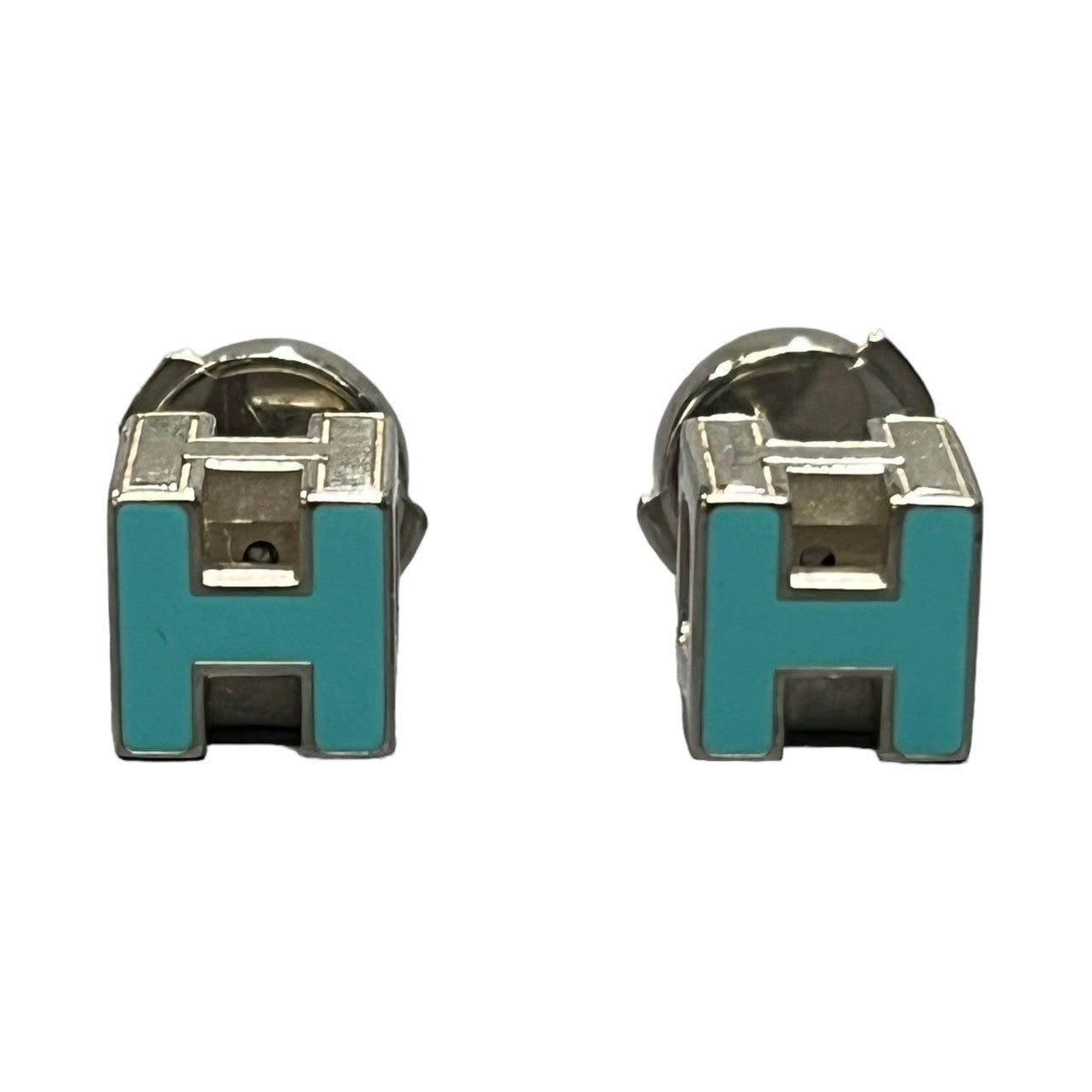 HERMES(エルメス) カージュ ド アッシュ Hキューブ ピアス ジュエリー アクセサリー 両耳 セリエ キャッチ ライトブルー×シルバー
