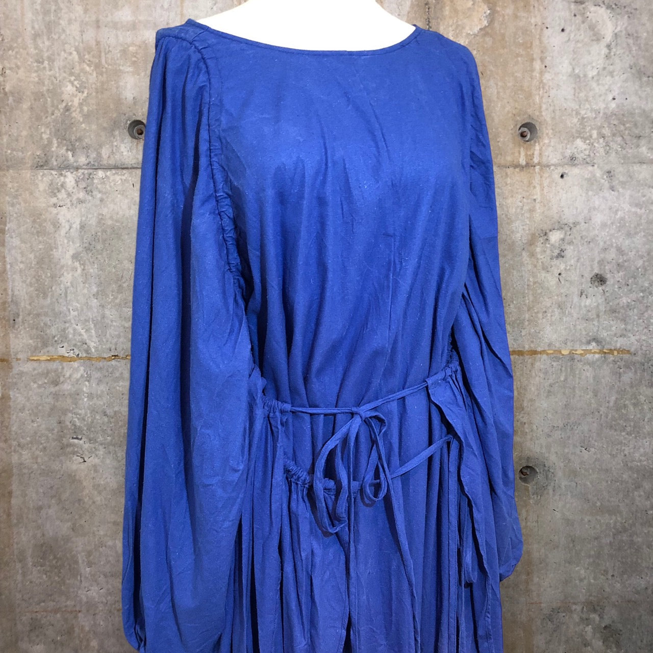 BASERANGE(ベースレンジ) HONDA DRESS RAW SILK/ピリング加工シルクワンピース S(M~Lサイズ程度) ブルー