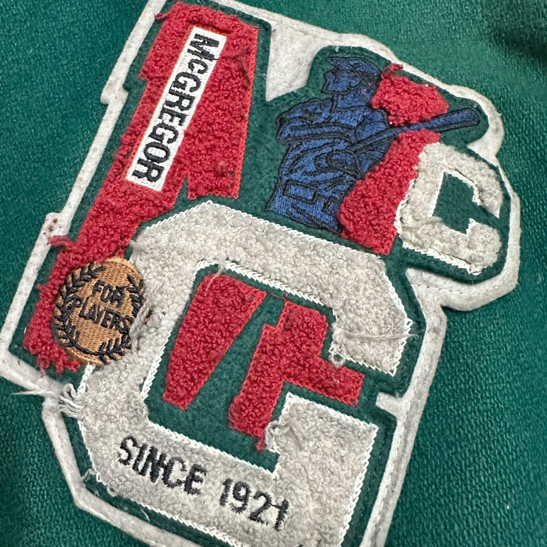 McGREGOR (マックレガー) 70's~80's Sleeve Leather Varsity Jacket 袖 レザー バーシティー ジャケット MM13-1615 M グリーン×アイボリー 70年代~80年代 スタジャン