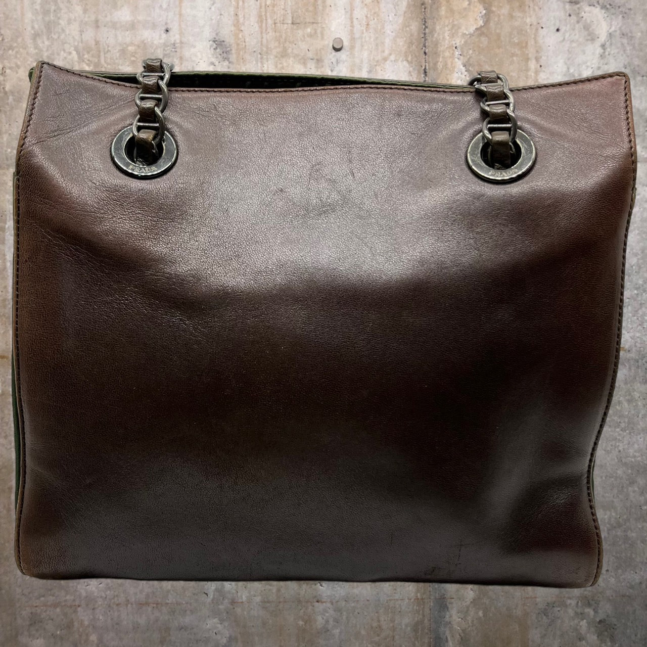 PRADA(プラダ) レザーナイロン切替2Wayショルダーバッグ ブラウン×オリーブ 製造番号:50