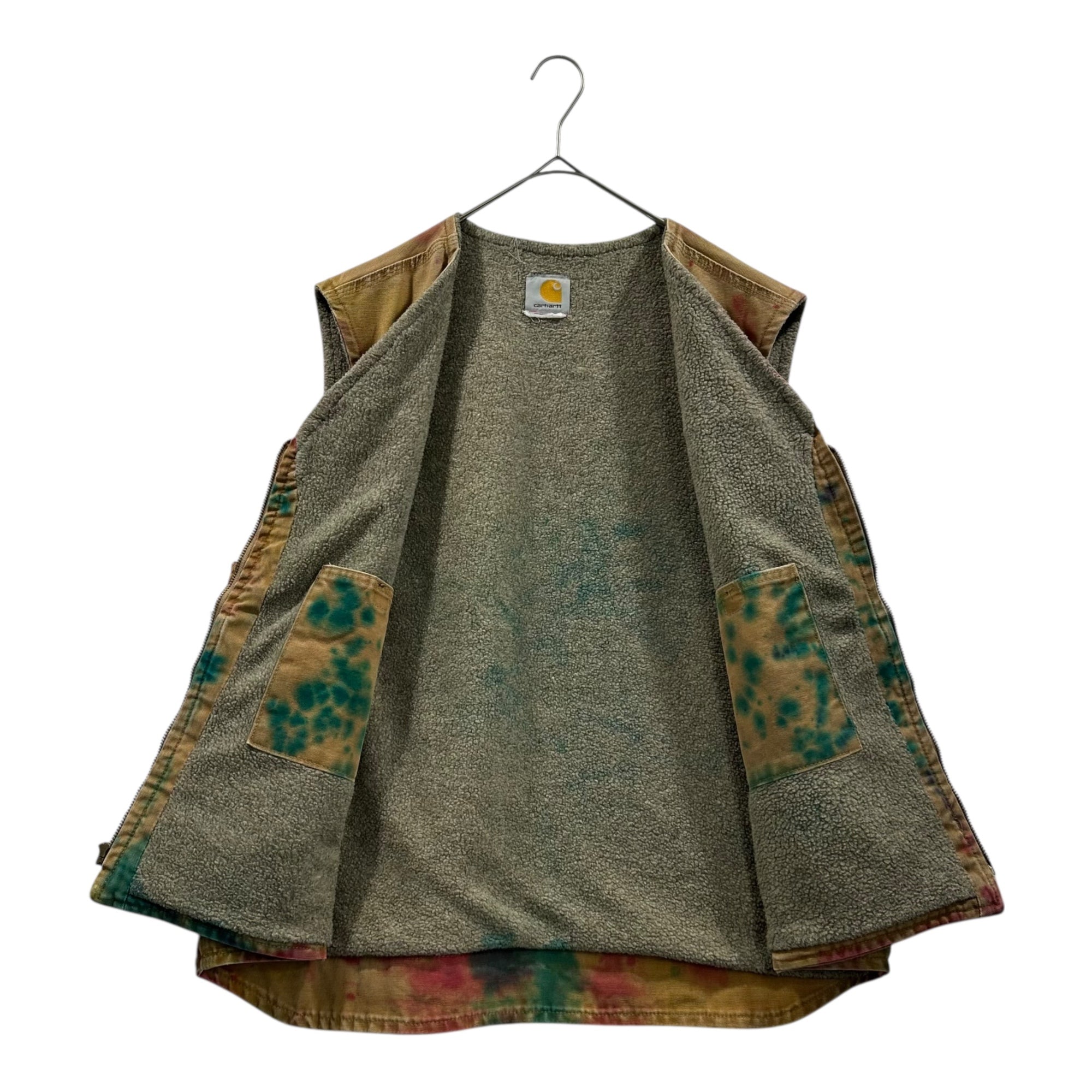 carhartt(カーハート) 00's Marble-dyed Duck Vest 90年代 マーブル ダイ ダック ベスト 2XL程度 ベージュ×レッド×ブルー