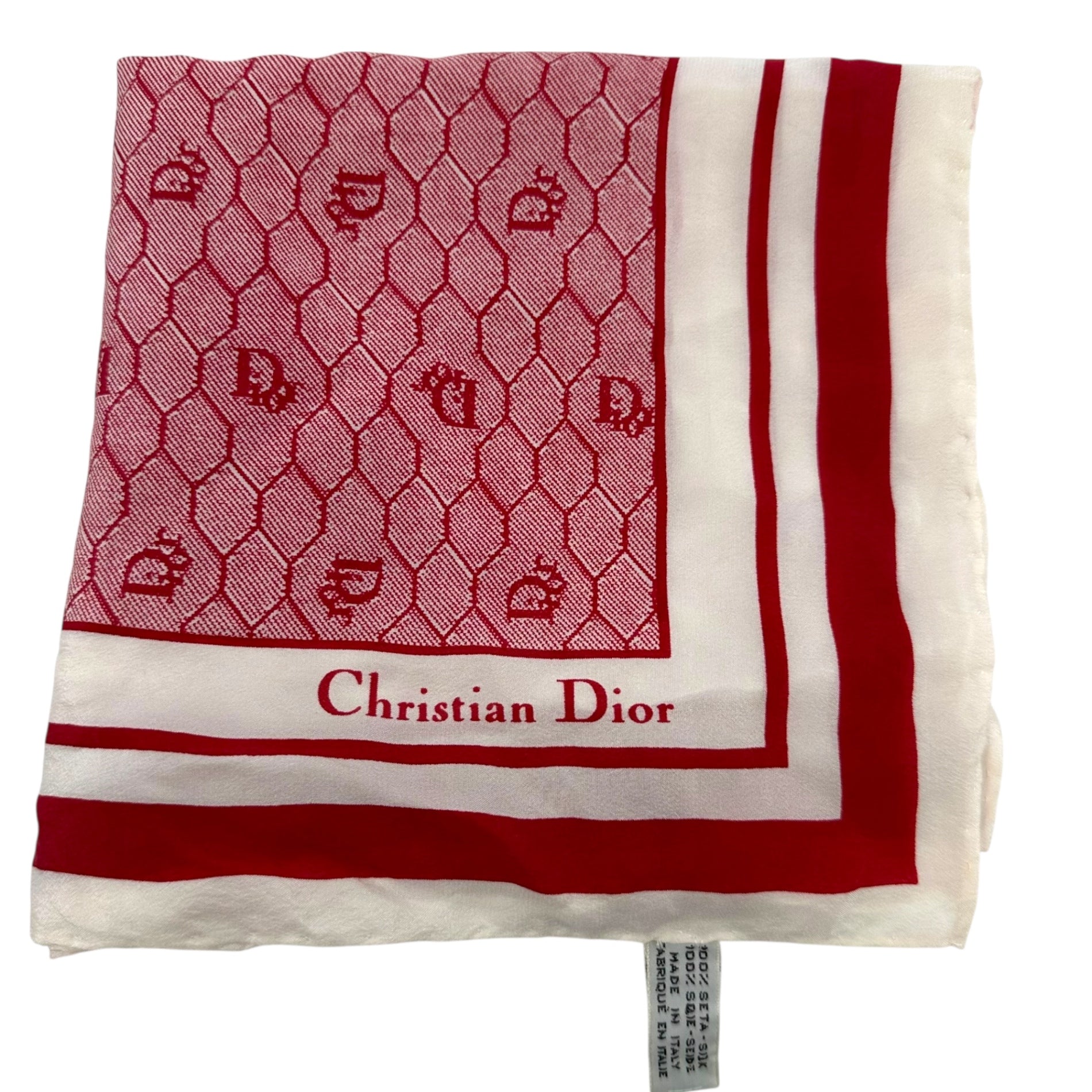 Christian Dior(クリスチャンディオール) Old Square Line Trotter Silk Scarf オールド 四角 ライン トロッター シルク スカーフ レッド×ホワイト