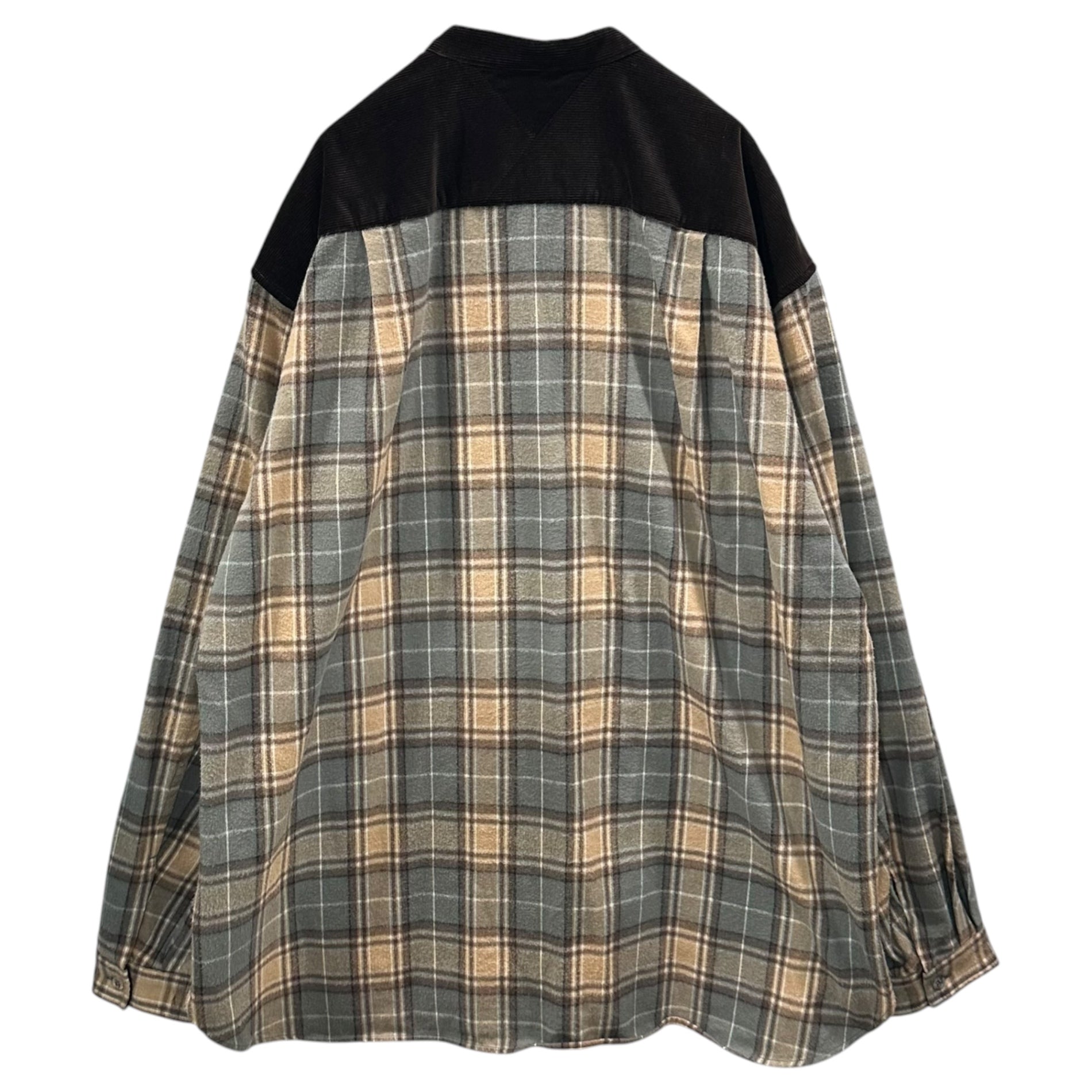 White Mountaineering(ホワイトマウンテニアリング) 2025AW MID GUSSET SLEEVE BAND COLLAR TARTAN SHIRT ミッド ガセット スリーブ バンドカラー タータン チェック シャツ WM2573102 2 グレー×ブラウン