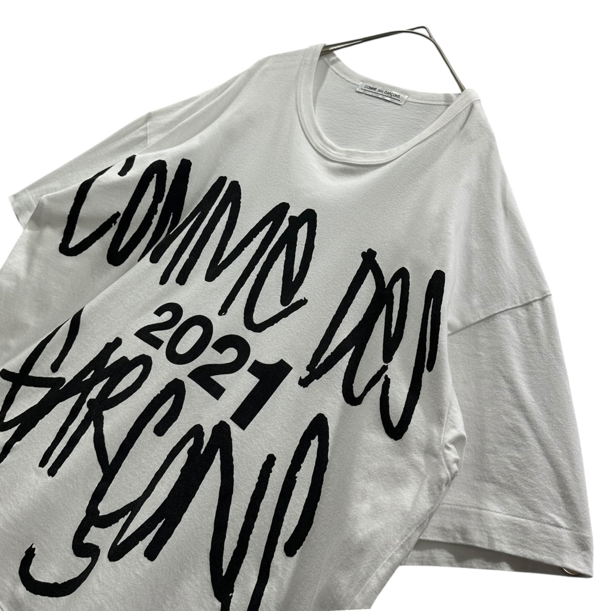 COMME des GARCONS(コムデギャルソン) 2021AW Hand-drawn logo oversized T-shirt 手書き ロゴ オーバーサイズ Tシャツ OH-T005 FREE ホワイト×ブラック AD2021