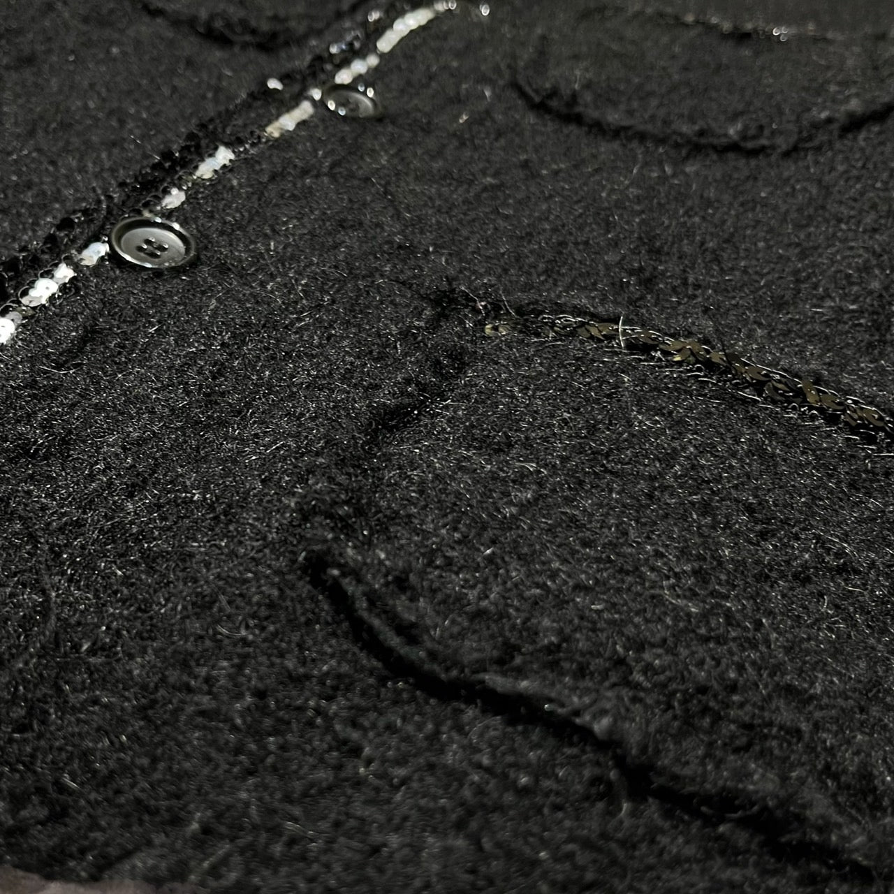 COMME des GARCONS JUNYA WATANABE MAN PINK(コムデギャルソンジュンヤワタナベマンピンク) 05AW sequin tweed jacket/スパンコールテープツイードジャケット/ノーカラーウールジャケット UP-J025 S ブラック AD2005