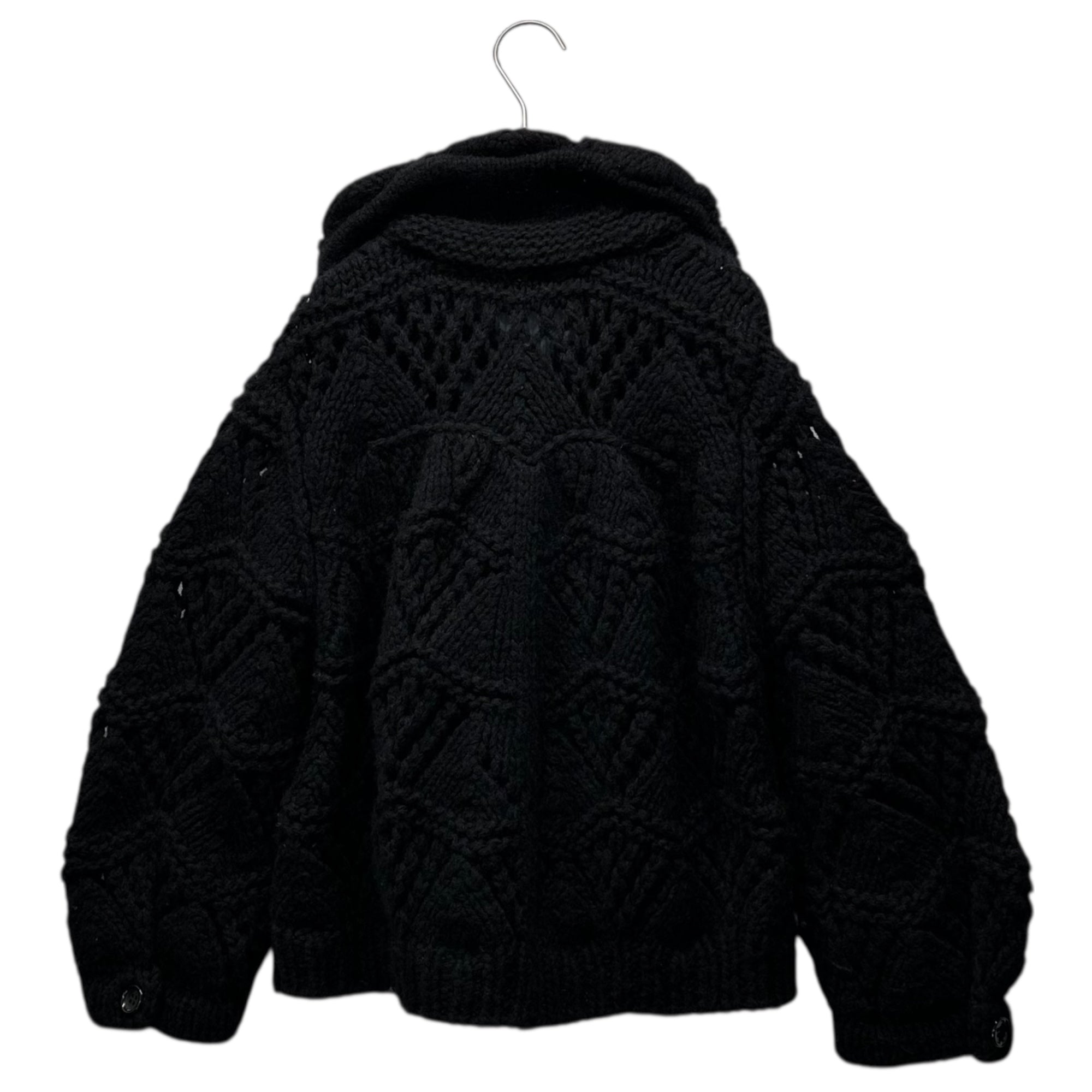 tricot COMME des GARCONS(トリココムデギャルソン) 08AW Hand-knitted Loose-knit Short-length Jacket with Oversized 手編み ローゲージ ニット デカボタン ショートレングス ジャケットButtons TB-N017 FREE ブラック AD2008 男性着用可能