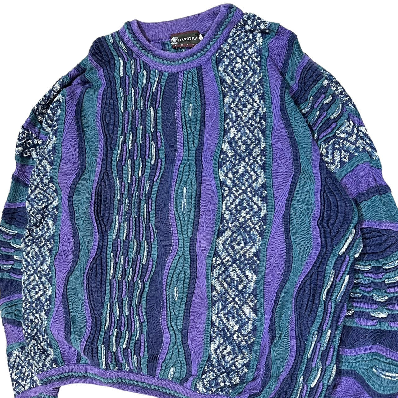 TUNDRA(ツンドラ) 90's 3D random knit ランダム ニット XL パープル×ネイビー 90年代