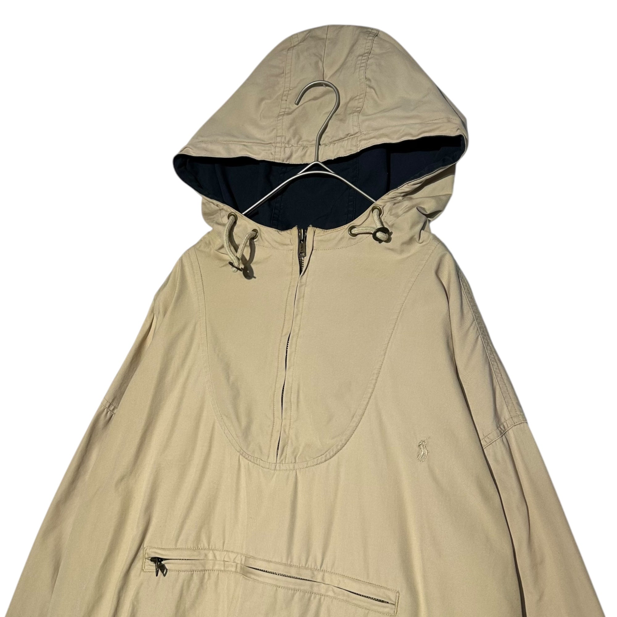 POLO RALPH LAUREN(ポロラルフローレン) 90's Logo cotton anorak hoodie ロゴ コットン アノラック パーカー L ベージュ 90年代 ヴィンテージ サイドジップ