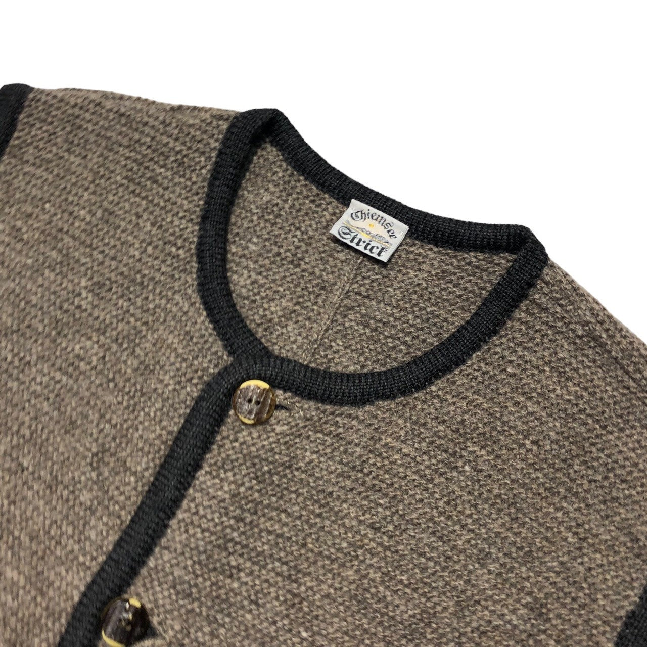 Euro vintage(ヨーロッパヴィンテージ) 80's Chiemsee Strict piping wool knit vest キムジー パイピング ウールニット ベスト 80年代 58(大き目:XL程度) ベージュ×ブラック ドイツヴィンテージ