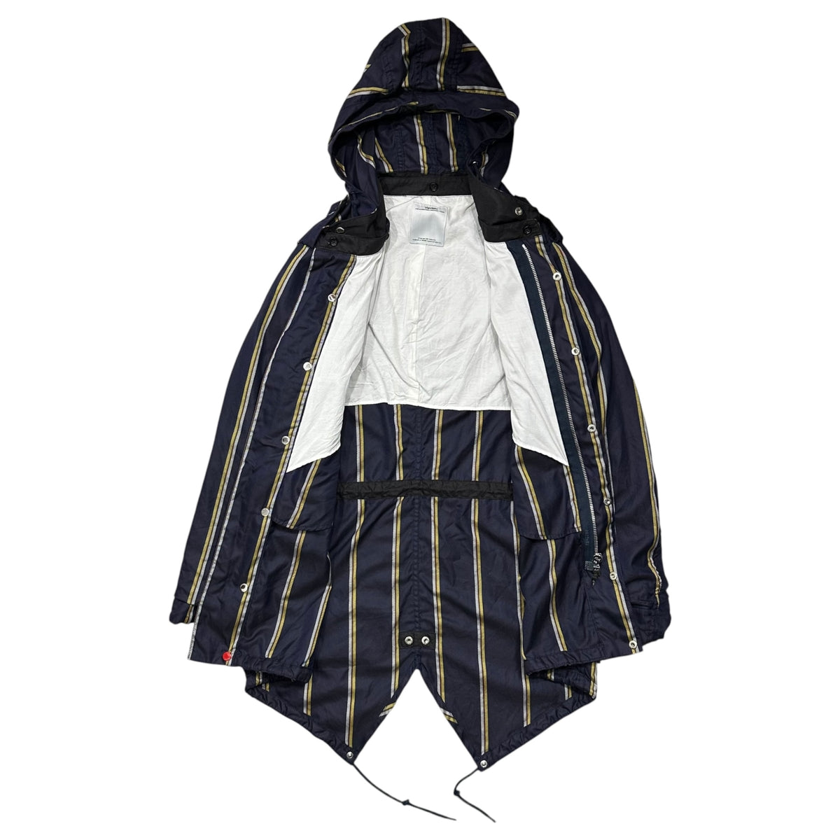 VISVIM(ビズビム/ヴィズヴィム) 2000's Fishtail Striped Coat フィッシュテール ストライプ コート M ネイビー×イエロー 00s アーカイブ
