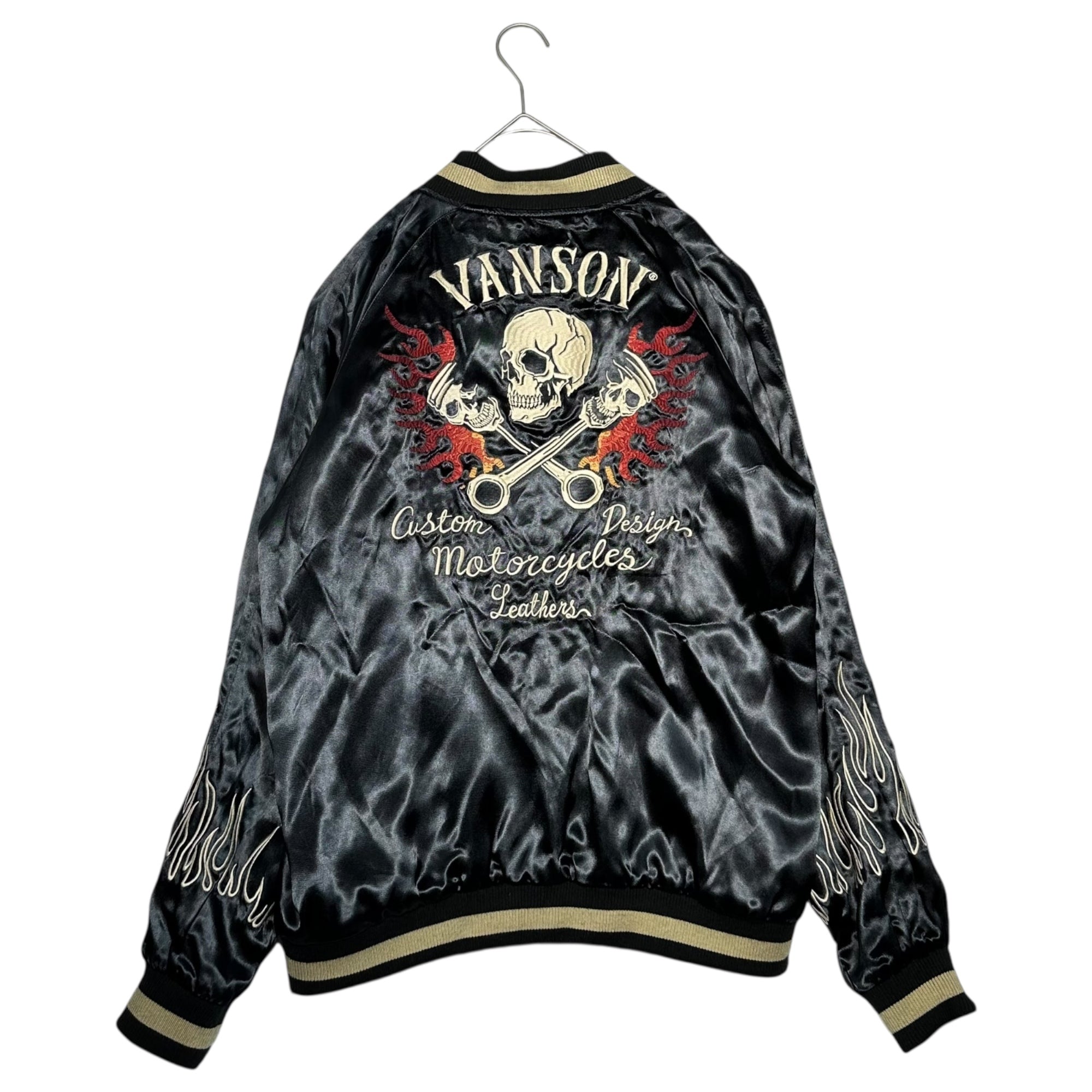 VANSON(バンソン) Wing Skull Reversible Souvenir Jacket ウィング スカル 刺繍 リバーシブル スーベニア ジャケット NV JK-701 L ブラック×ホワイト スカジャン ブルゾン 骸骨