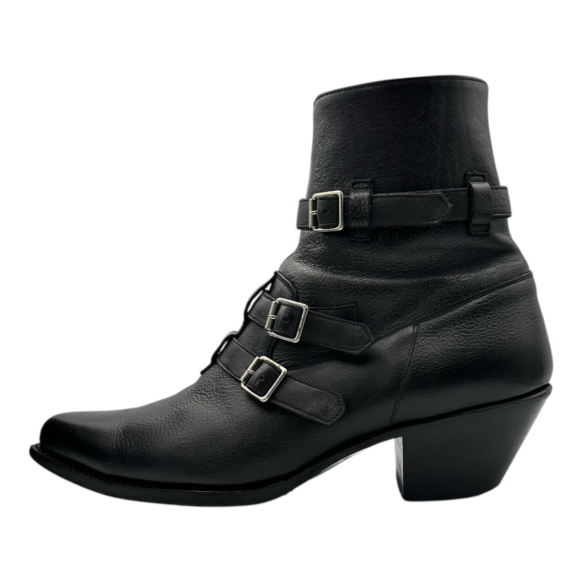 CELINE(セリーヌ) 2019SS By Hedi Slimane Belin Buckle Leather Boots ベルリン 3連 ベルト レザー ブーツ 43 ブラック エディ期 ウエスタン