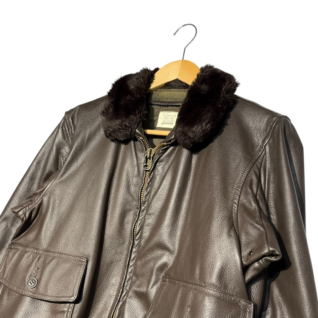 US NAVY(アメリカ海軍) 80's G-1 USN Leather Flight Jacket G-1 レザー フライト ジャケット 8415-00-268-7799 40(L) ブラウン 80年代 brill bros. TALON ジップ ミリタリー
