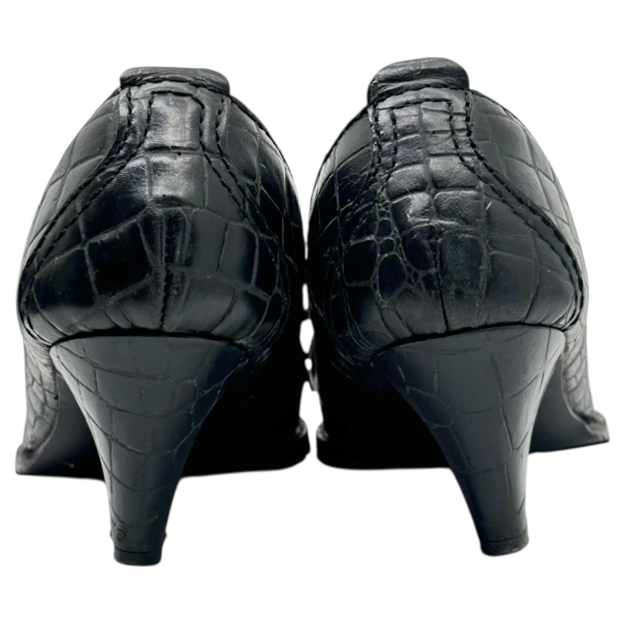 COMME des GARCONS JUNYA WATANABE(コムデギャルソンジュンヤワタナベ) 05AW Crocodile embossed trekking lace-up pointed toe heel pumps クロコ 型押し トレッキング レースアップ ポインテッドトゥ ヒール パンプス L ブラック