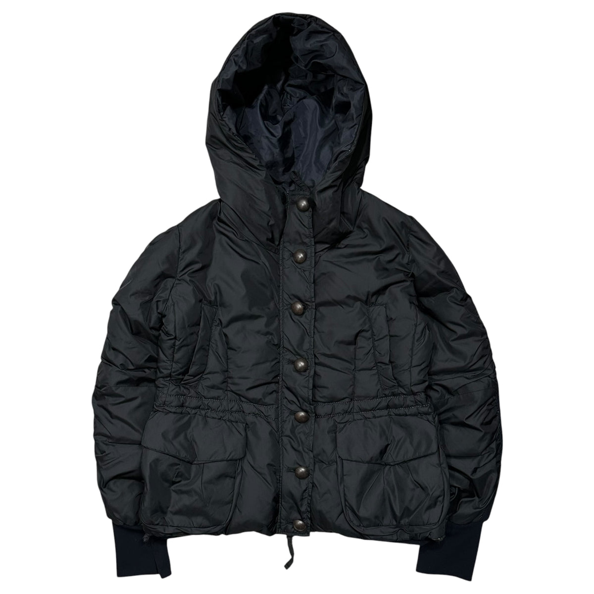 MARITHE FRANCOIS GIRBAUD(マリテフランソワジルボー) Metal-Button Hooded Down Jacket メタル ボタン フーデッド ダウン ジャケット M7-7960 M ブラック×ネイビー
