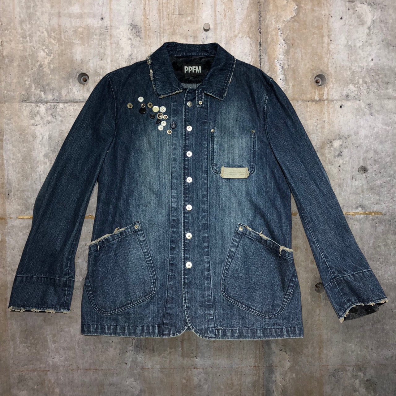 PPFM(ピーピーエフエム) 05'sユーズド加工ボボタン装飾カバーオール 35-02BC06 M ブルー