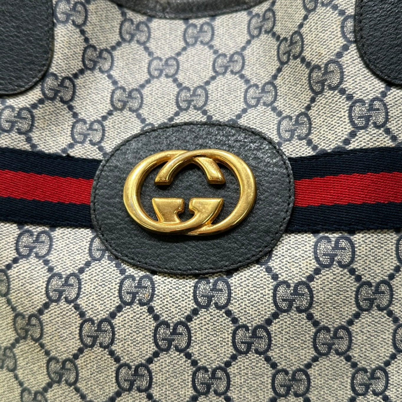 GUCCI(グッチ) OLD GG Sherry Line Tote Bag GG シェリーライン トート バッグ 002.904.0131 グレー×ネイビー ヴィンテージ