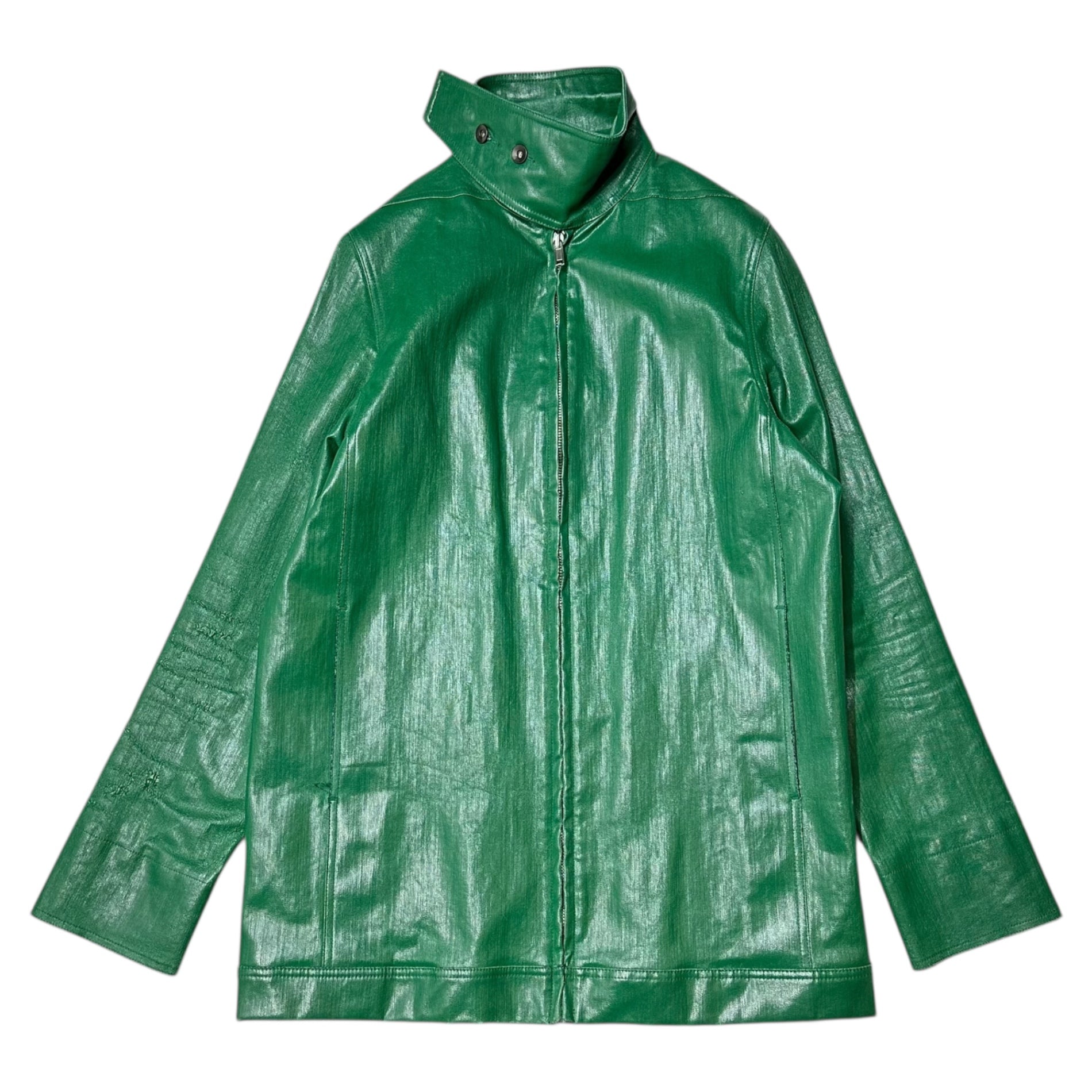【SALE対象外】Rick Owens DRKSHDW(リックオウエンスダークシャドウ) 18SS Green Polyurethane Coated Zip-Up Black Denim Jacket グリーン ポリウレタン コーティング ジップアップ ブラックデニム ジャケット DU18S3770-SLQ S グリーン