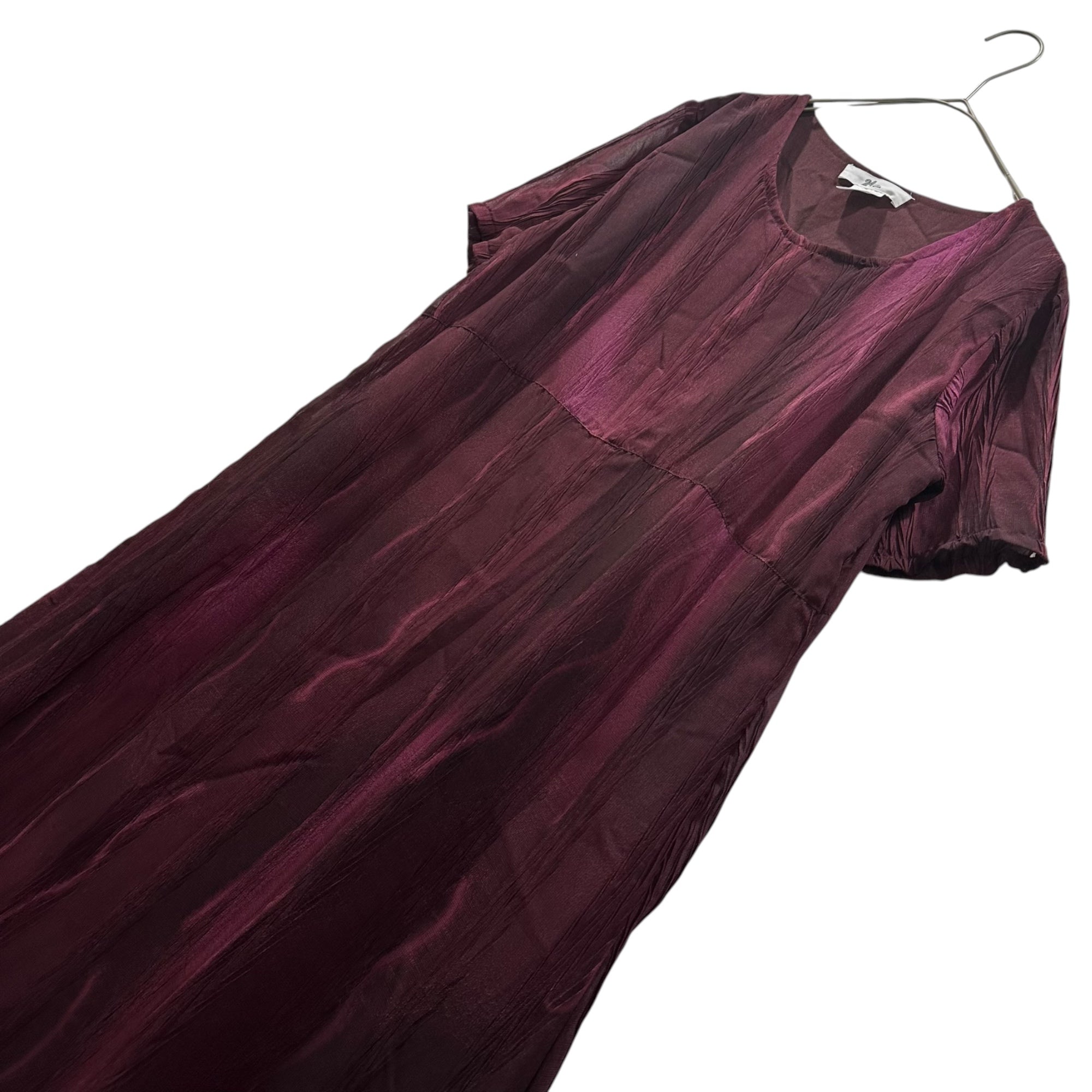 24 ISSEY MIYAKE(トゥエンティフォーイッセイミヤケ) 2011AW Pleated Crinkle S/S Long Dress シワ プリーツ 加工 半袖 ロング ワンピース TF13FF268 2 ボルドー
