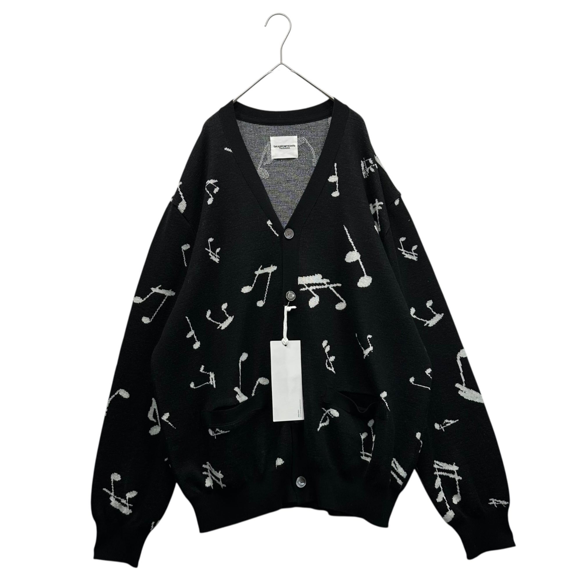TAKAHIRO MIYASHITA The Soloist.(タカヒロミヤシタザソロイスト) 25AW music note pattern cardigan ミュージック ノート パターン カーディガン sk.0016AW25 48(L程度) ブラック×ホワイト 完売色