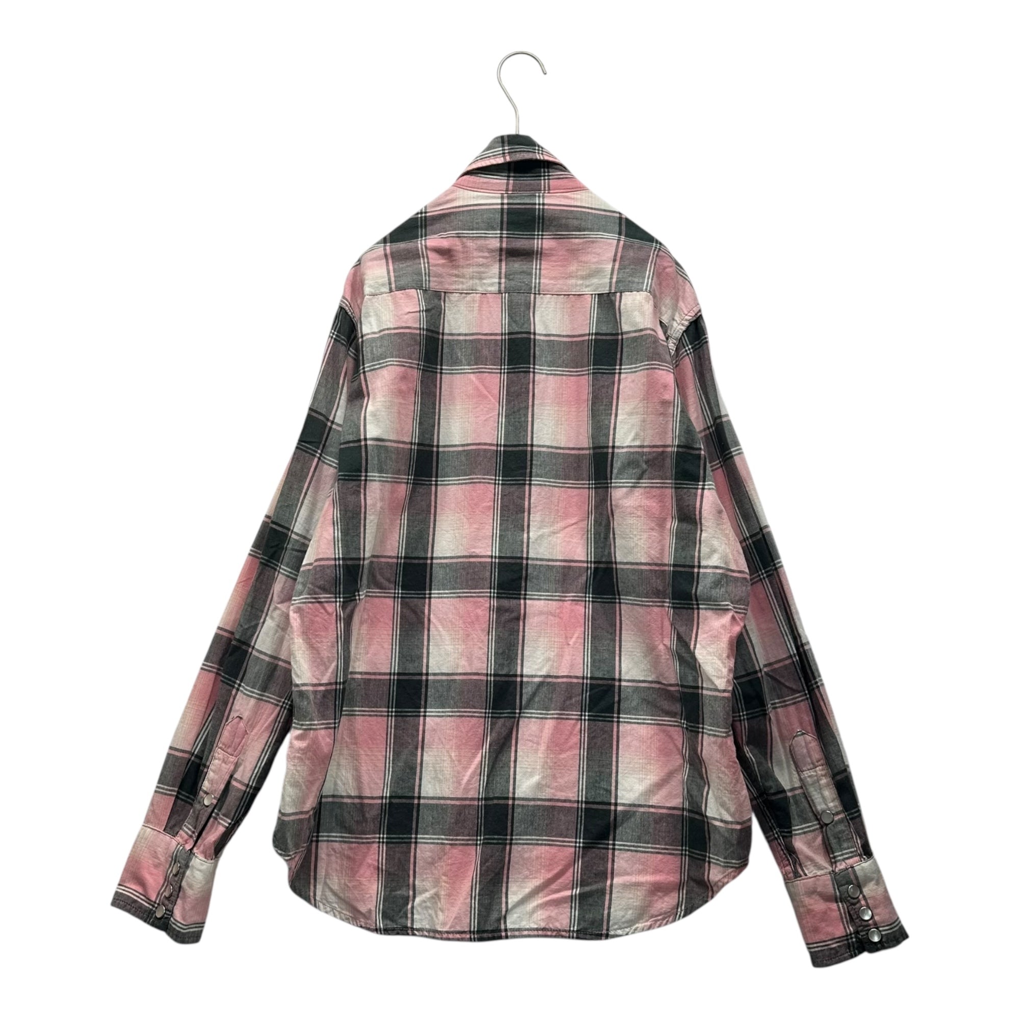 HYSTERIC GLAMOUR(ヒステリックグラマー) Devil Embroidered Check Shirt デビル 刺繍 チェック シャツ 02171AH03 M ピンク×グレー