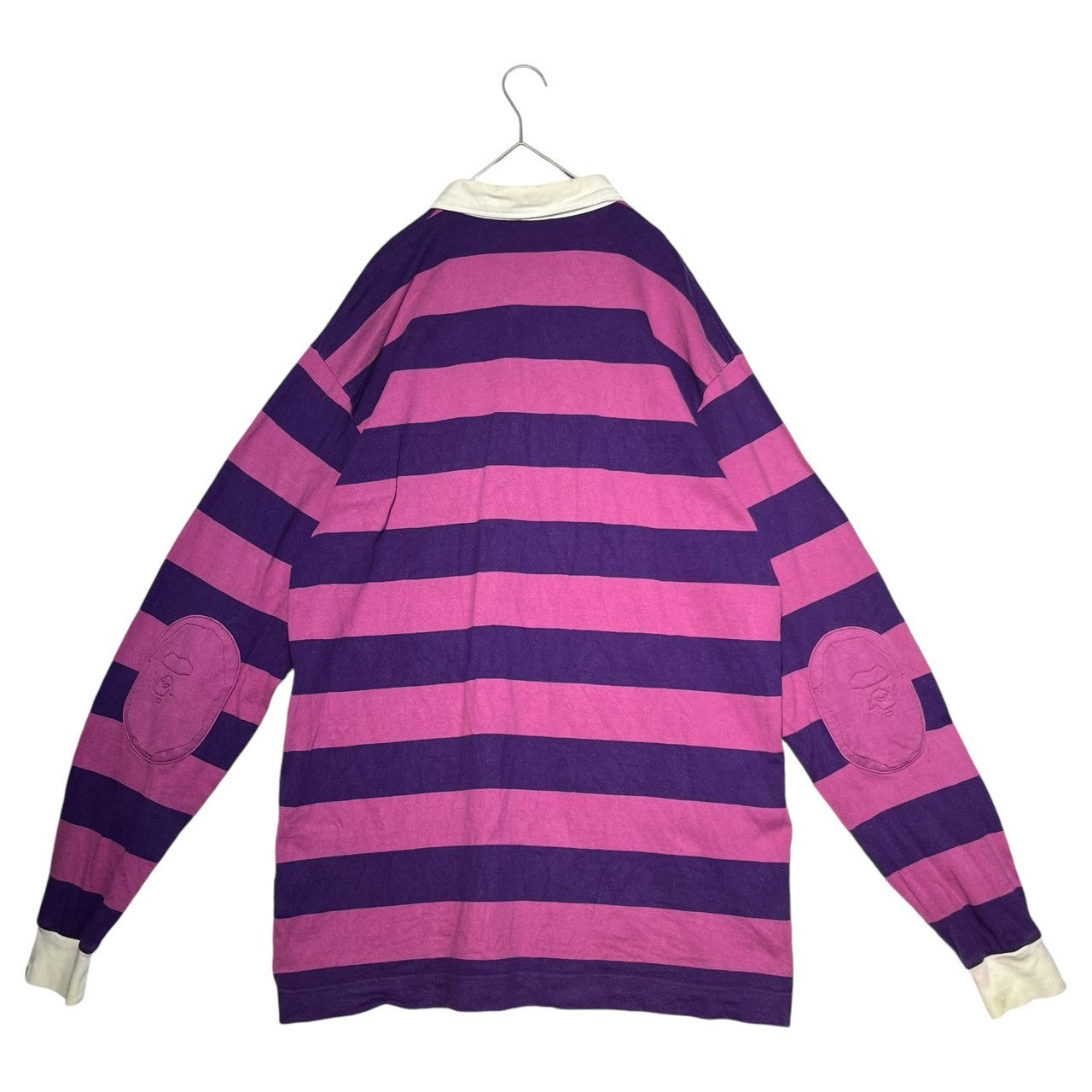 BAPE BY A BATHING APE(ベイプ バイ ア ベイシングエイプ) 00's One point logo border long sleeve rugby shirt ワンポイント ロゴ ボーダー 長袖 ラグビーシャツ ラガーシャツ 猿 XL パープル