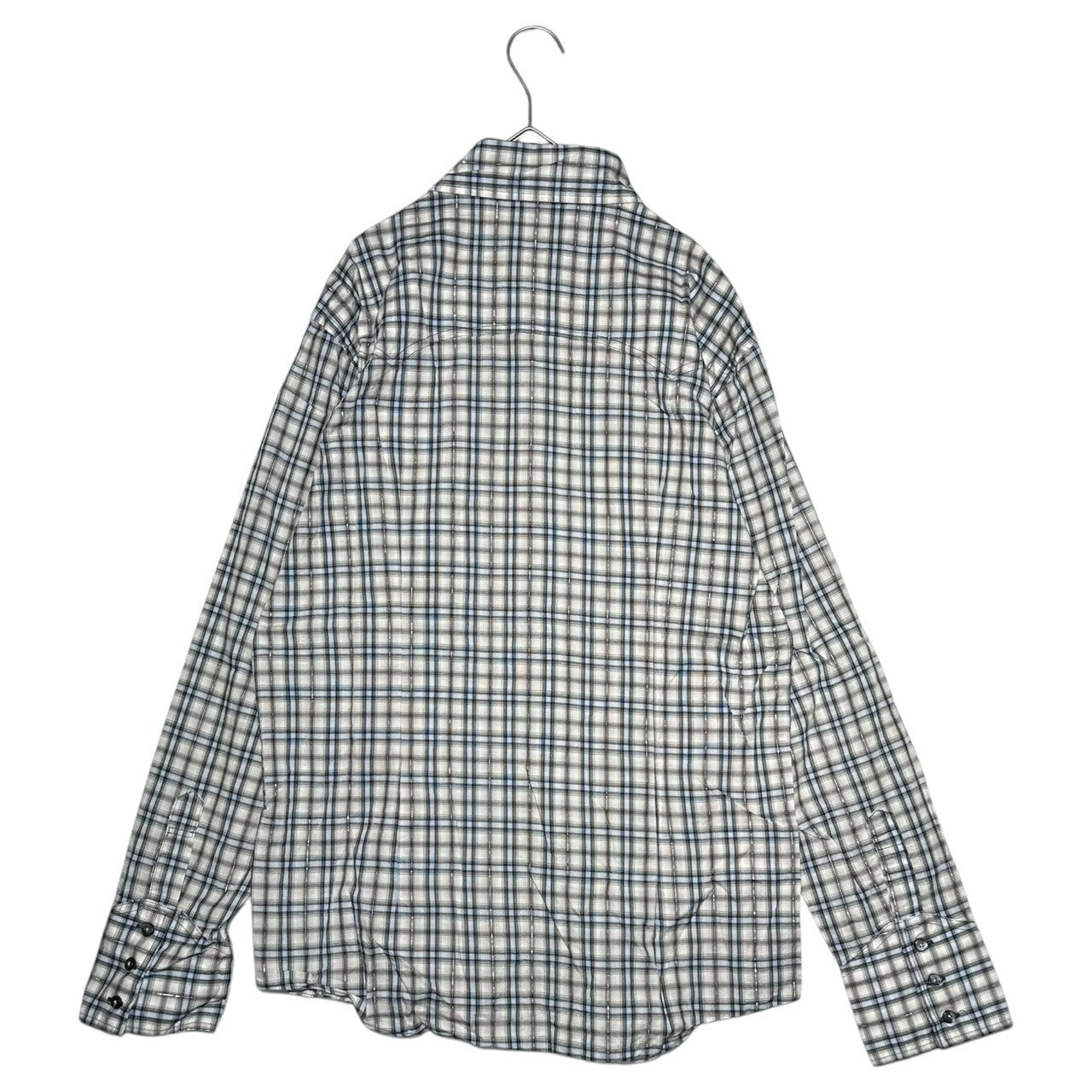 BURBERRY BLACK LABEL(バーバリーブラックレーベル) Tartan Check Horse Logo Embroidered Western Shirt タータンチェック ホース ロゴ 刺繍 長袖 ウエスタン シャツ BMW89-406-23 3 グレー×スカイブルー