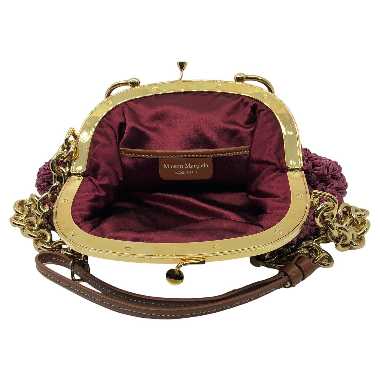 MAISON MARGIELA(メゾンマルジェラ) RAFFIA S.W.A.L.K. II SMALL BAG ニットハンド ショルダー がま口バッグ S56WD0130 ピンク チェーンバッグ