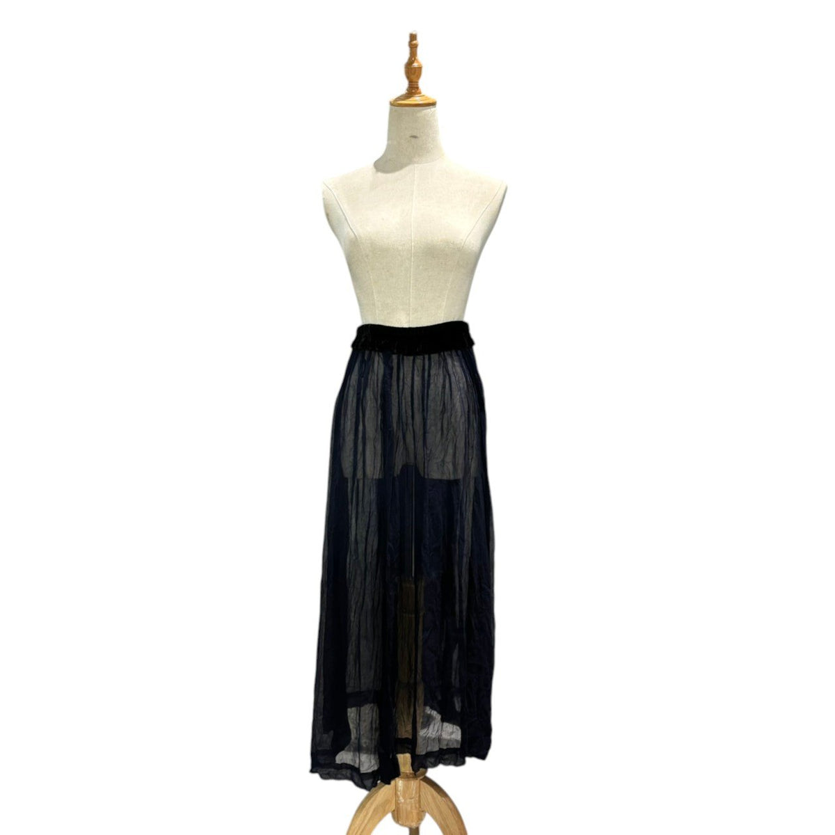 robe de chambre COMME des GARCONS(ローブドシャンブルコムデギャルソン) 1998AW Velvet-Waist Sheer Rayon Skirt ベルベット ウエスト シアー レーヨン スカート RS-100360 FREE ネイビー AD1998 90s アーカイブ