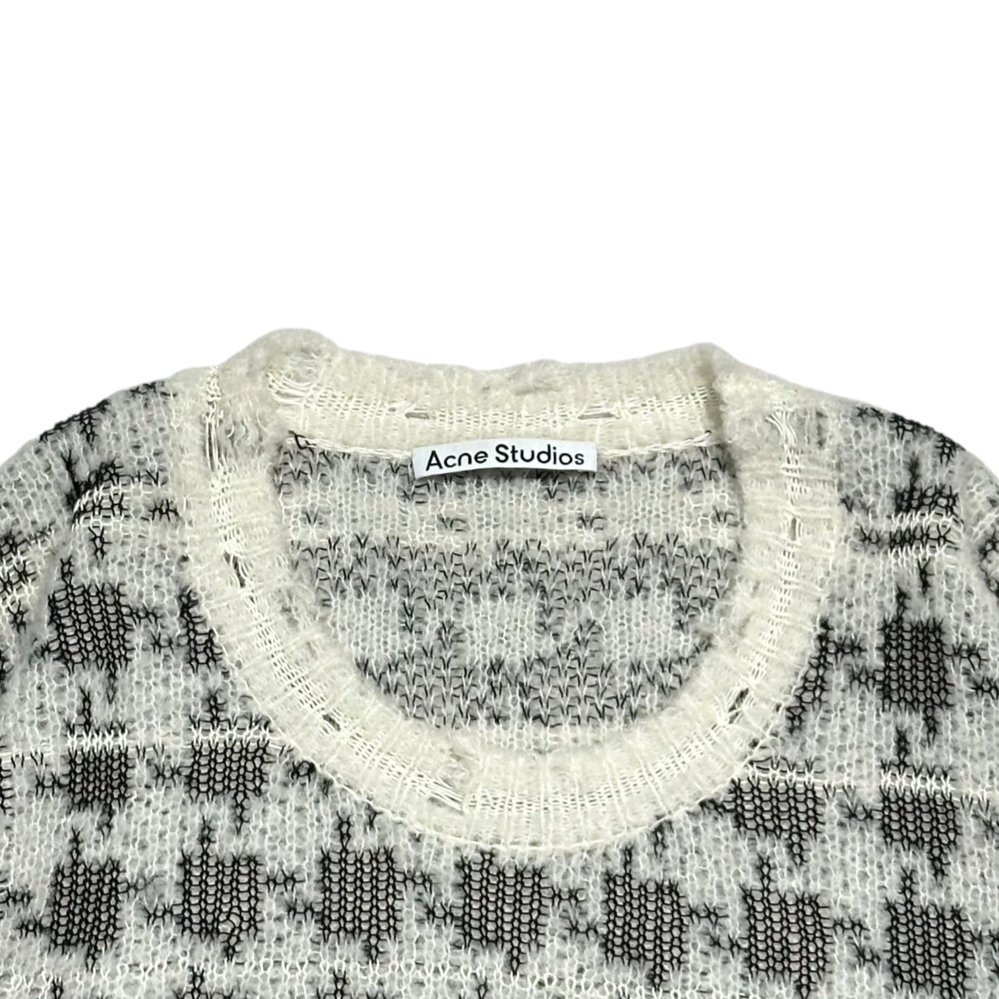Acne Studios(アクネストゥディオズ) Destroyed Chidori Pattern Wool Knit デストロイ 千鳥柄 ショート丈 ウール ニット FN-WN-KNIT000623 S ホワイト×ブラック ダメージ加工