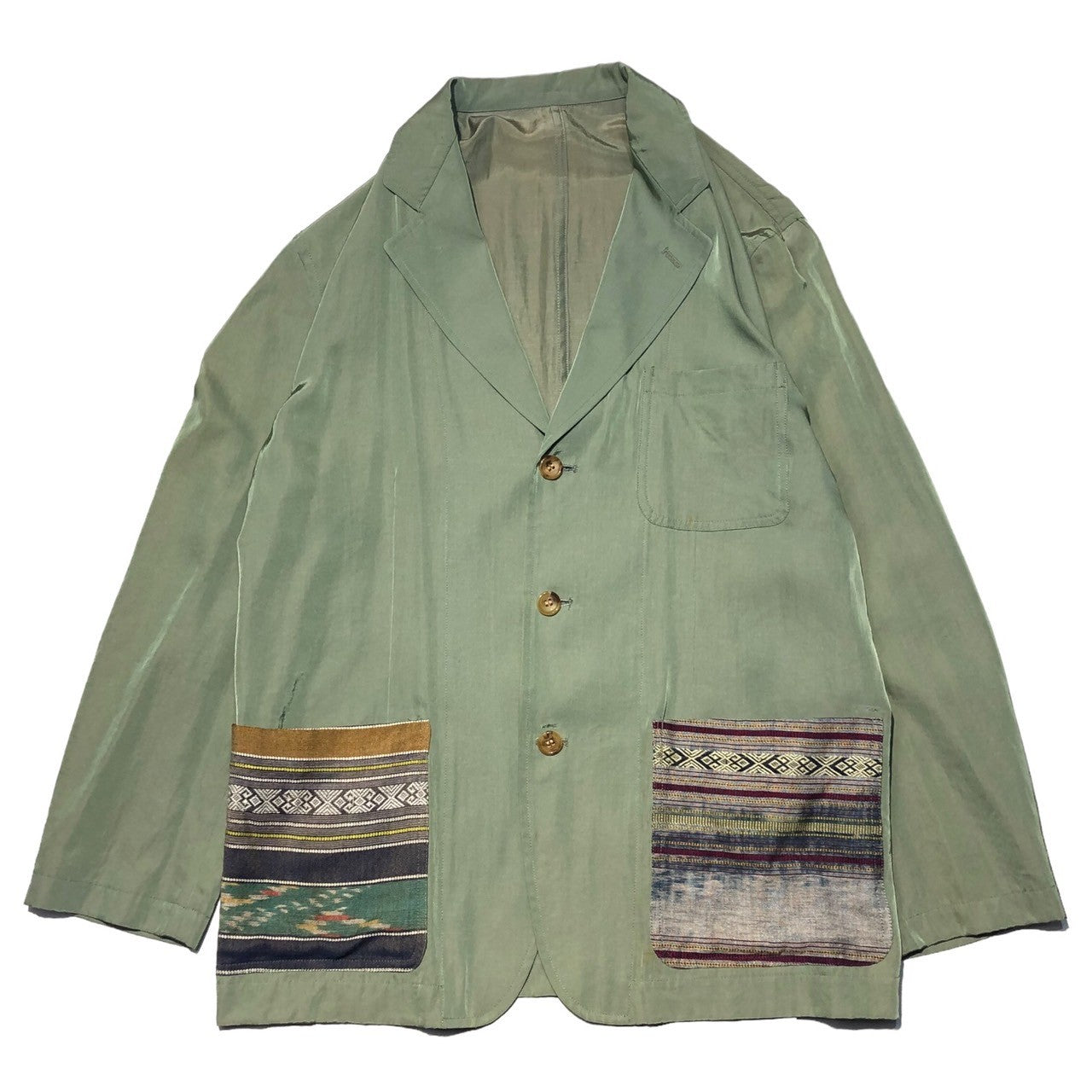 92SS エスニック期 Ethnic all silk pocket 3B jacket エスニック オール シルク ポケット 3B ジャケット PJ-110630 M カーキ AD1991 コレクションランウウェイ着用モデル
