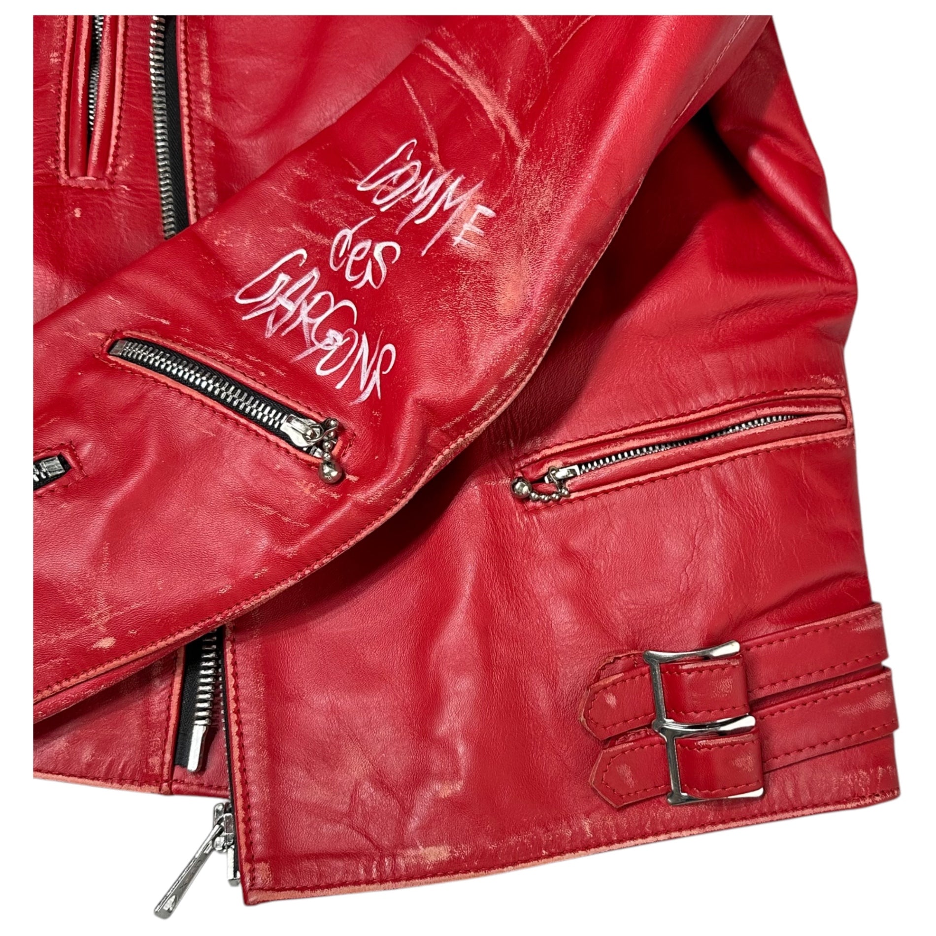 COMME des GARCONS × LEWIS Leathers(コムデギャルソン × ルイスレザー) 15AW Horsehide Lightning Riders ホースハイド ライトニング ライダース ジャケット KP-J003 36 レッド AD2015 ヴィンテージ