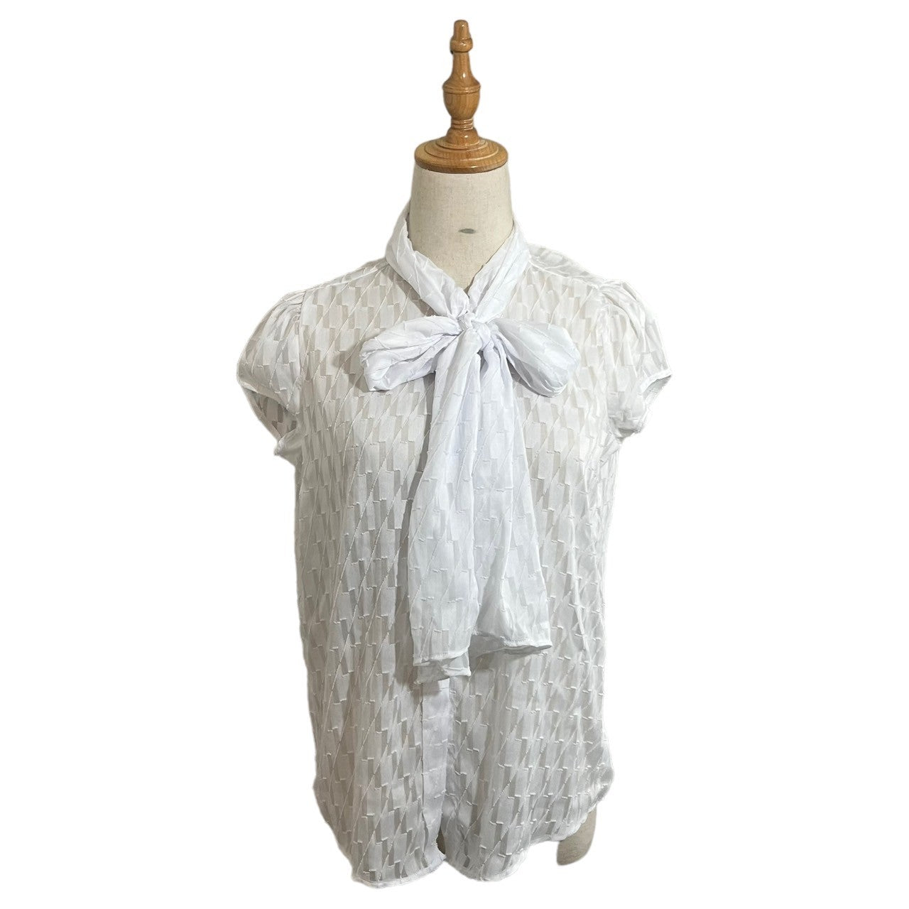 NARA CAMICIE(ナラカミーチェ) シアーカットジャガード半袖ボウタイブラウス 10-31-04-014 0 ホワイト 参考定価¥25,300(税込)