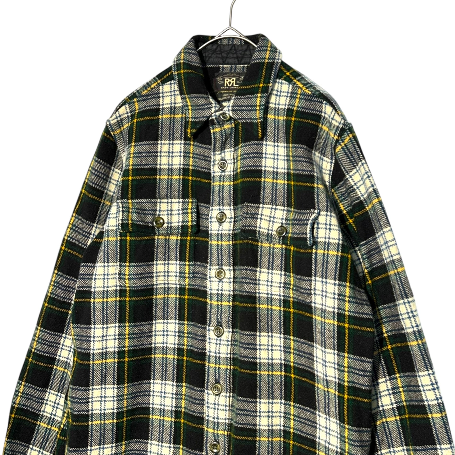 RRL(ダブルアールエル) Tartan Check Elbow Patch Wool Flannel Shirt タータンチェック エルボーパッチ ウール フランネル シャツ M ネイビー×グリーン ネルシャツ