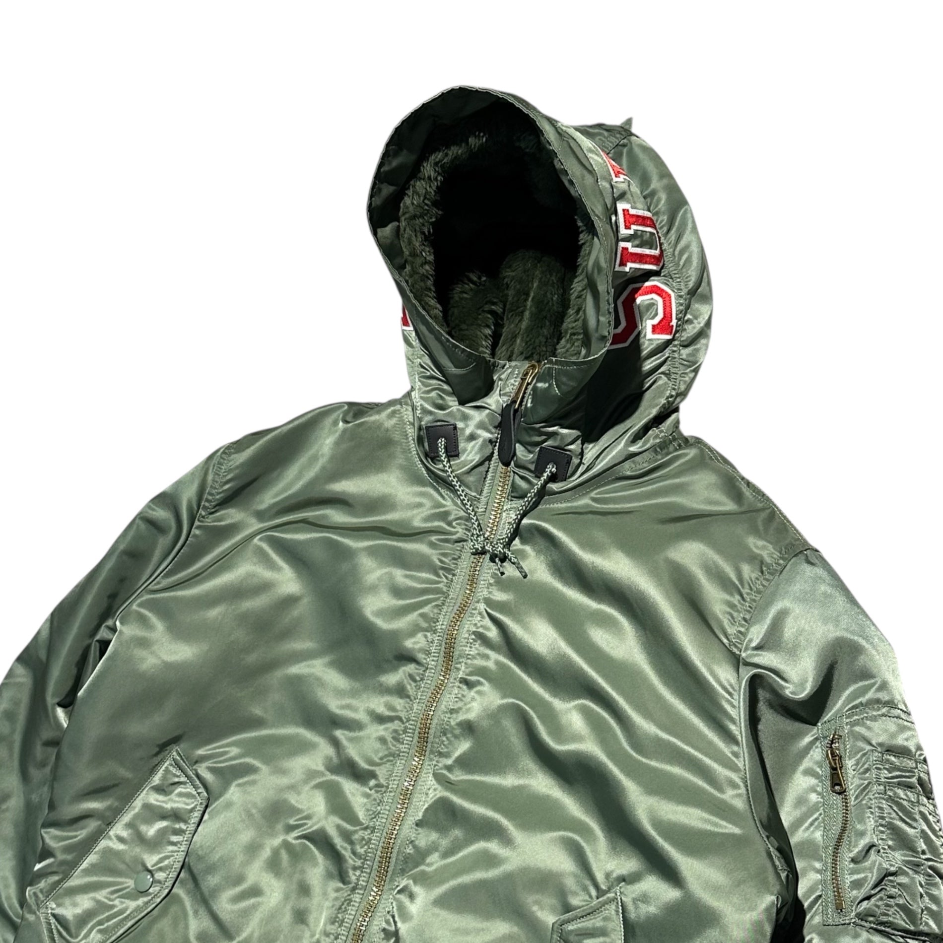 SUPREME(シュプリーム) 21AW Hooded MA-1 フーデット ミリタリー ボンバー ジャケット L オリーブ 21FW ロゴ フライト