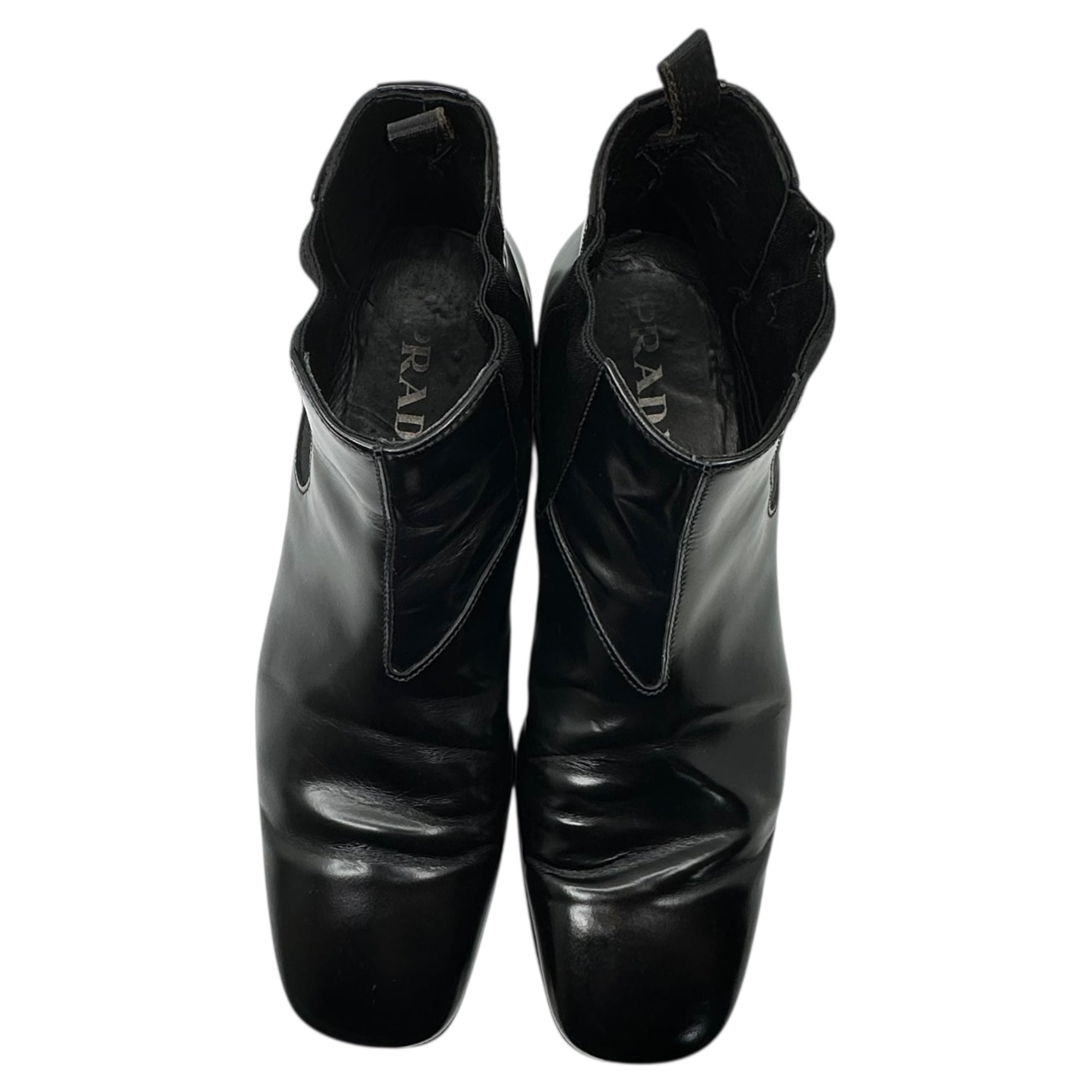 PRADA(プラダ) High-Shine Leather Square Toe Side-Gore Boots ハイシャイン レザー スクエアトゥ サイドゴア ブーツ T1544 7(26cm程度) ブラック