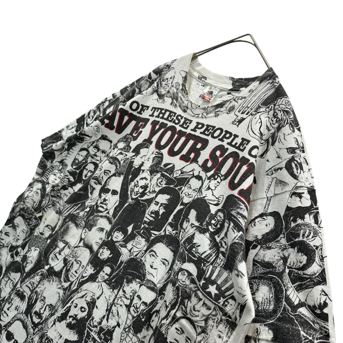 VINTAGE(ヴィンテージ) 1990's "Save Your Soul" Historical Figure Print T-Shirt "Save Your Soul" 偉人 プリント Tシャツ XL ホワイト×ブラック 90s フルーツボディ