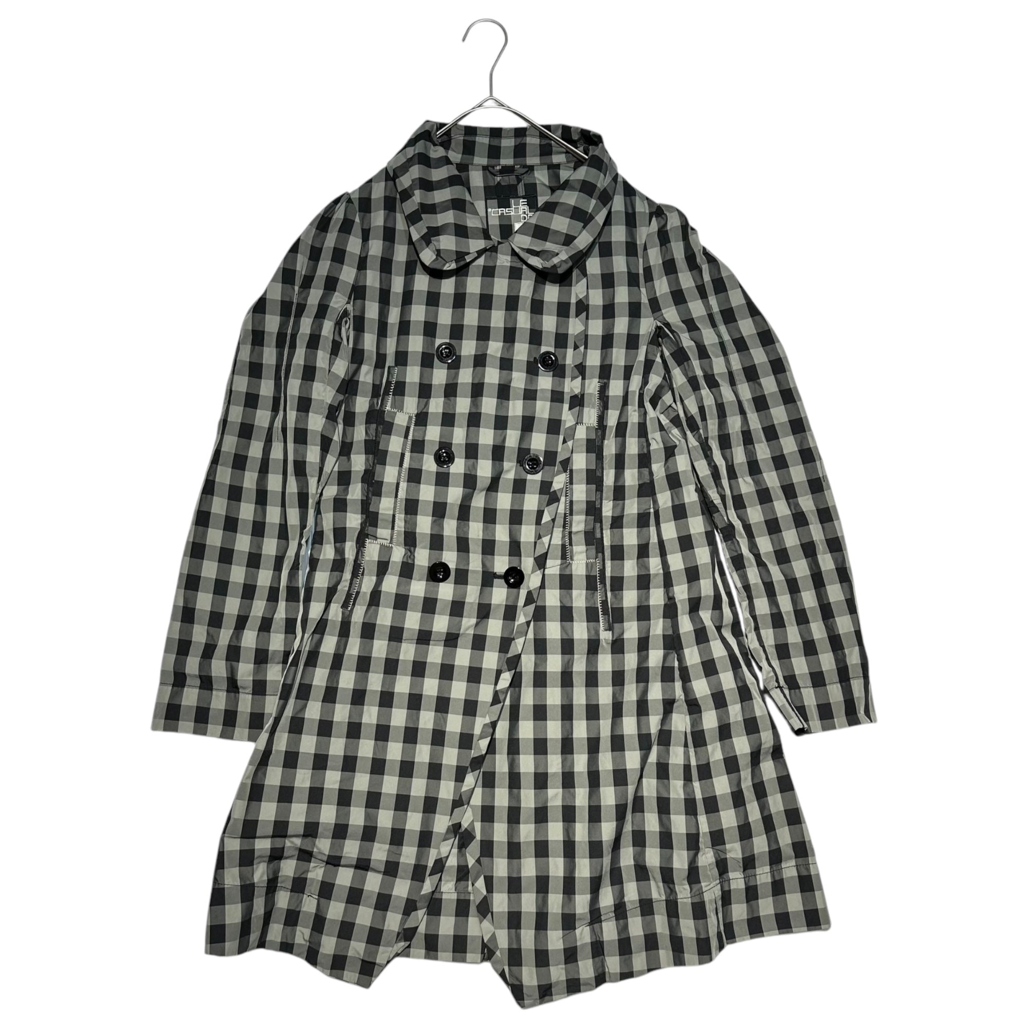 MARITHE FRANCOIS GIRBAUD(マリテフランソワジルボー) 00's Gingham Check Round Collar Double Coat ギンガム チェック 丸襟 ダブル コート F5-7180 M ブラック×グレー Y2K 変形