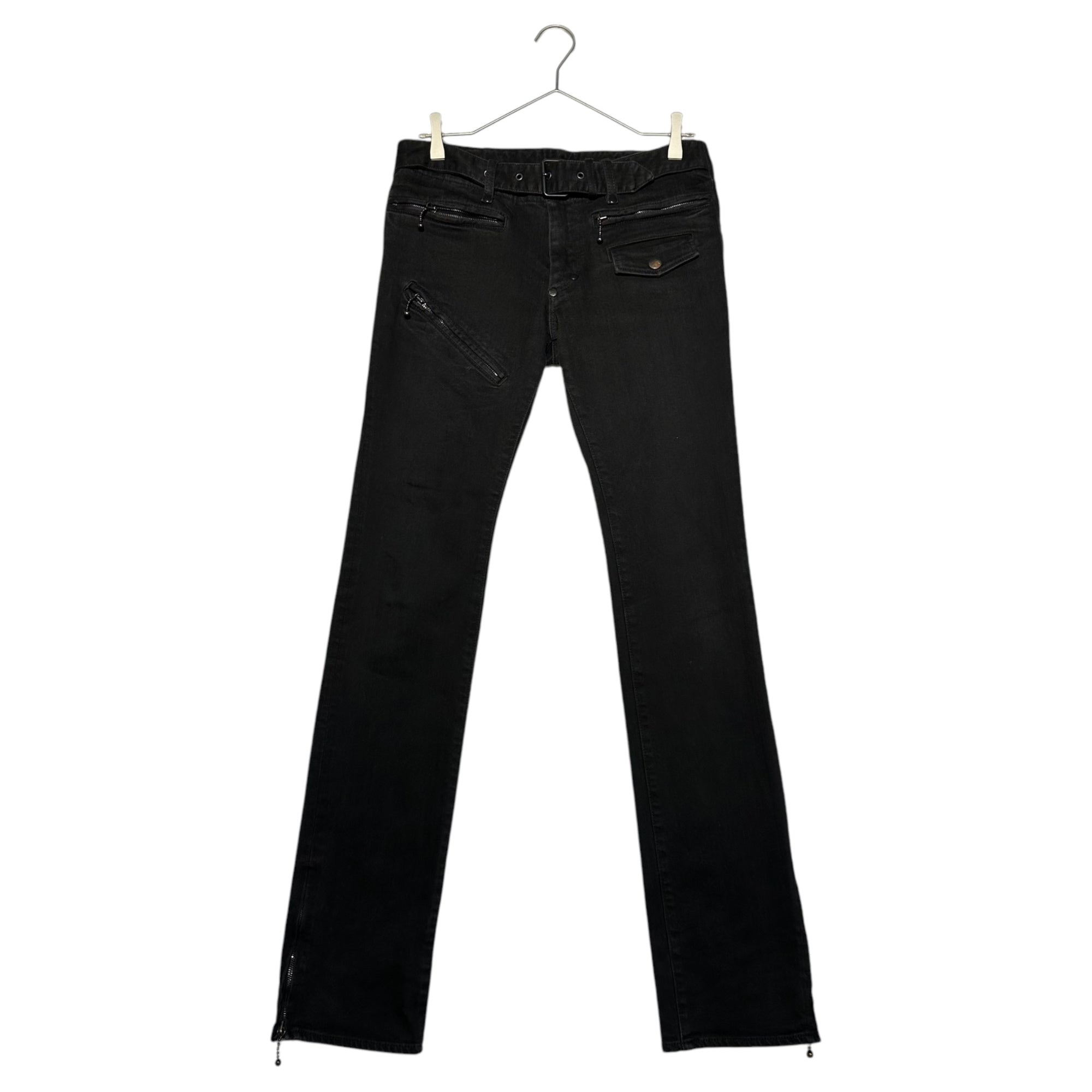 NUMBER (N)INE(ナンバーナイン) 05SS NIGHT CRAWLER Period Belted Hem Zip Stretch Skinny Bush Denim Pants ナイトクローラー期 ベルテッド 裾ジップ ストレッチ スキニー ブッシュ デニム パンツ 2(S) ブラック 宮下貴裕本人期