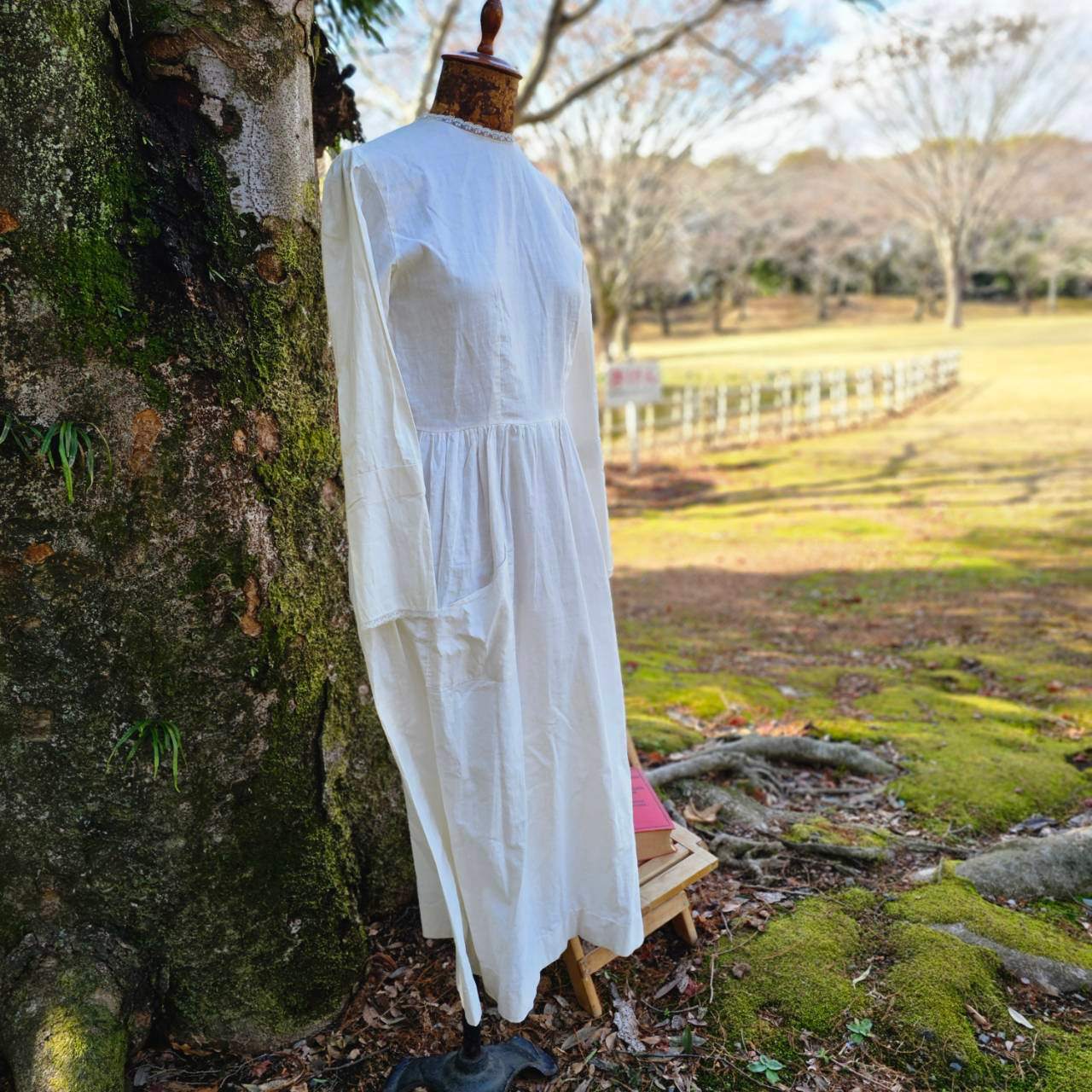 Euro Vintage(ヨーロッパヴィンテージ) Omekashi_ミニレースのロングワンピース 表記なし(Mサイズ程度) ホワイト