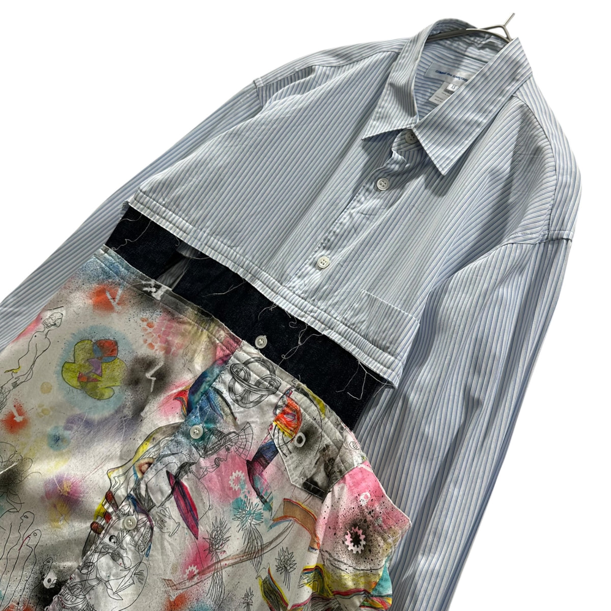 COMME des GARCONS SHIRT(コムデギャルソンシャツ) 2016AW ”Masaho Anotani” Docking Striped L/S Shirt 安野谷昌穂 ドッキング ストライプ 長袖 シャツ W24022 XS ブルー×マルチカラー