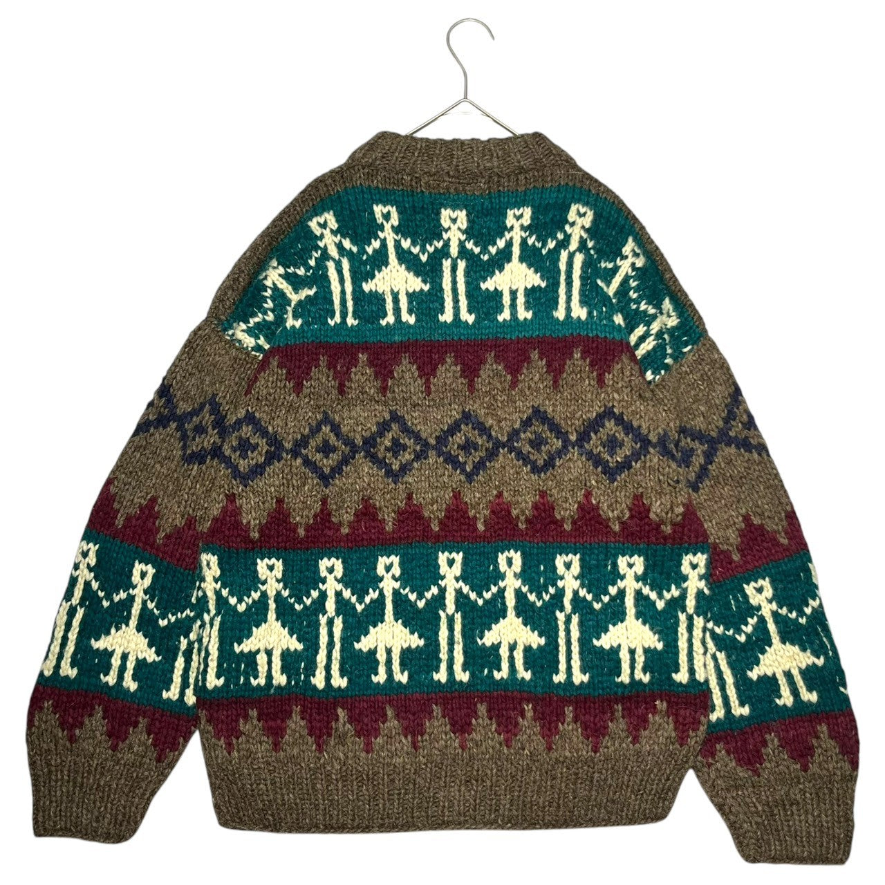 INDIGENOUS DESIGNS(インディアンデザインズ) Ecuador made Indian low gauge knit エクアドル製 インディアン ローゲージ ニット S ブラウン×グリーン 環境保護 サスティナブル オーガニック